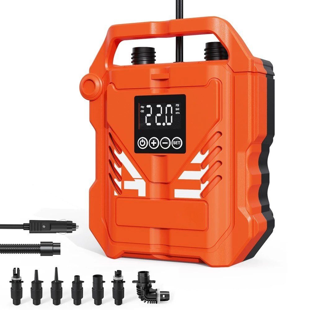 Insma Elektropumpe 22PSI Hochdruckpumpe Elektro-Luftkompressor (12V SUP-Pumpe, 3 Betriebsmodi, mit 7 Düsen), für Paddleboard