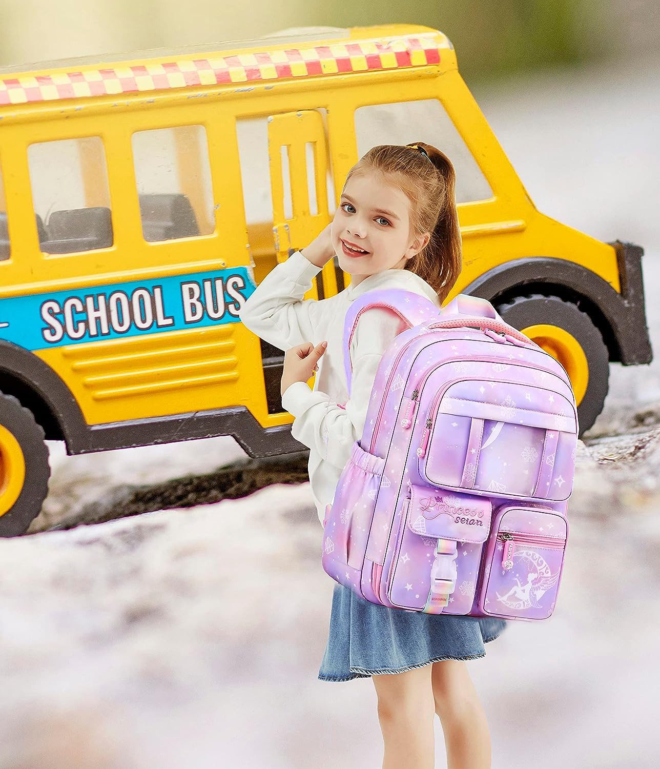 ibettertec Schulrucksack Kinderrucksack Mädchen, Schulranzen mit Großer Kapazität (Schulranzen Mädchen 1-6. klasse, Leichte und Wasserdichte Nylon Schultasche), für Kinder Schule oder Reisen