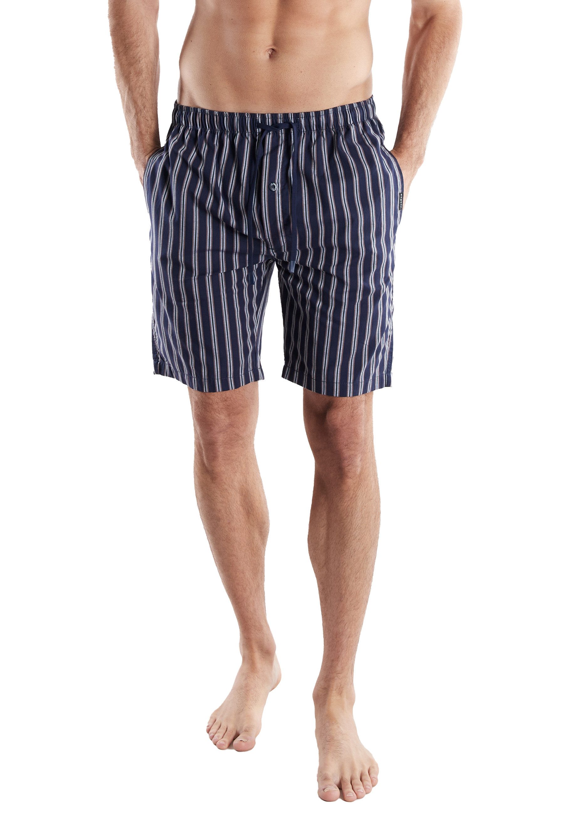 bugatti Schlafhose BUGATTI Herren Bermuda blau längsgestreift (1-tlg)