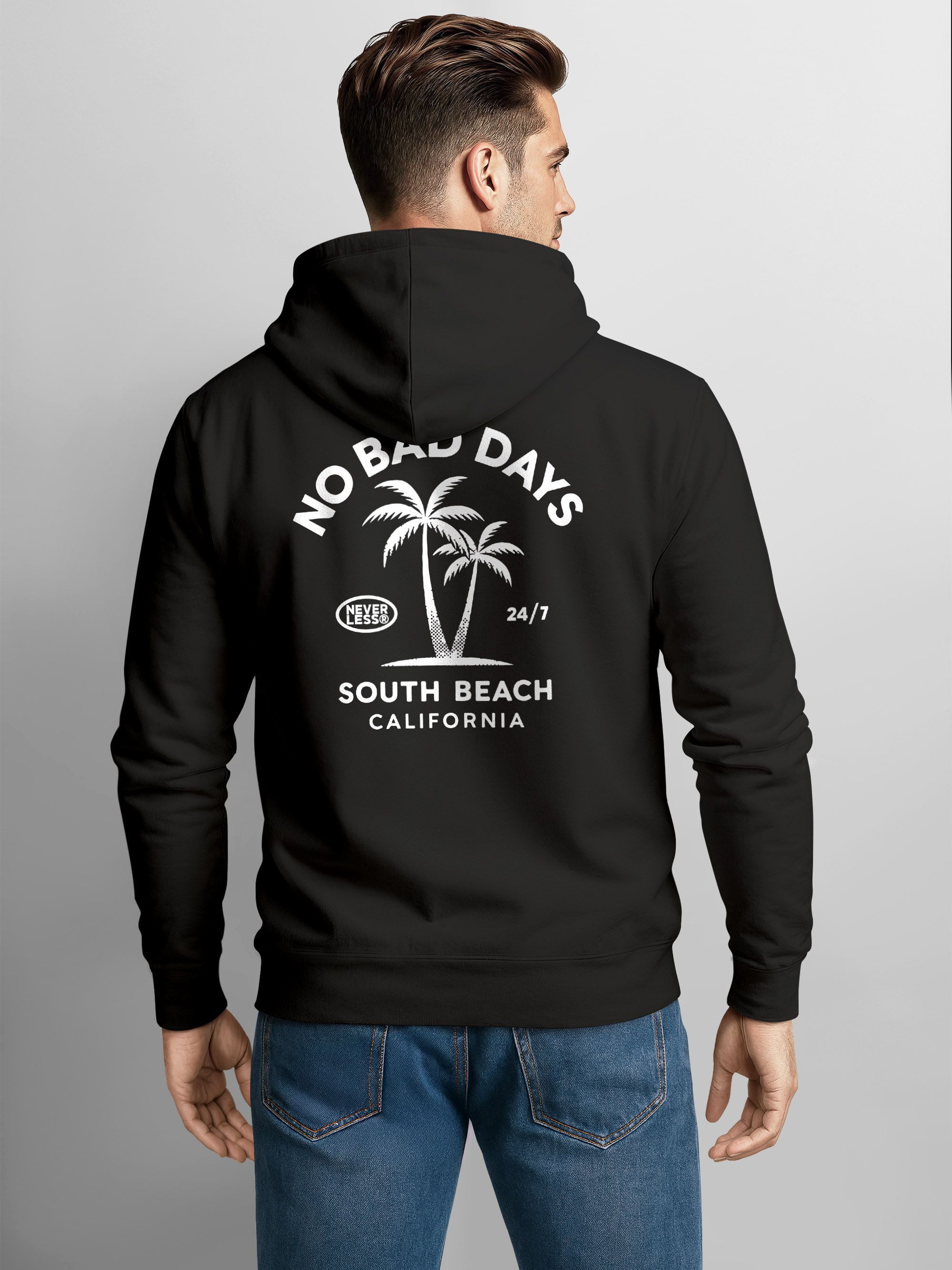 Neverless Sweatjacke Herren Sweatjacke Backprint No Bad Days Statement Zipj günstig online kaufen