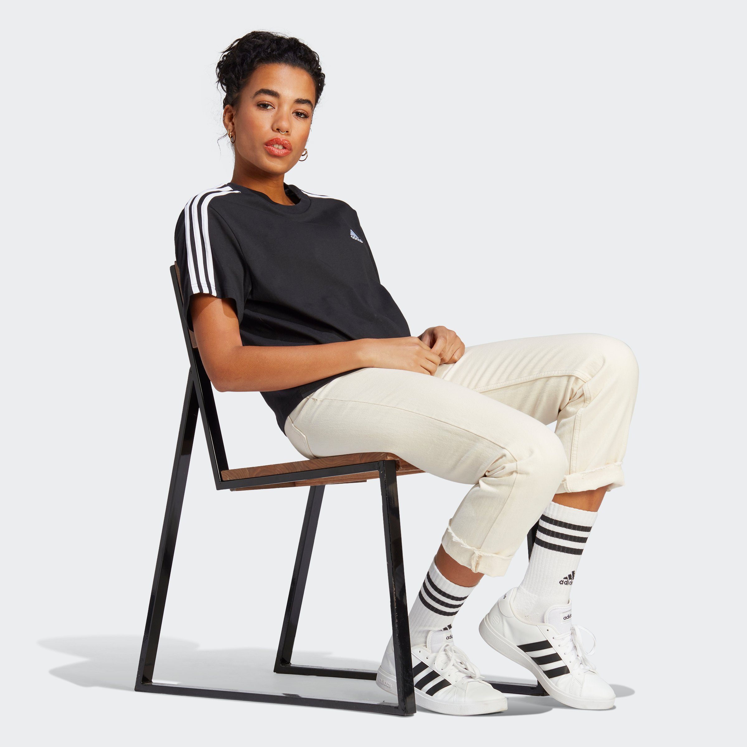 Black W Sportswear T-Shirt CR adidas TOP / 3S White