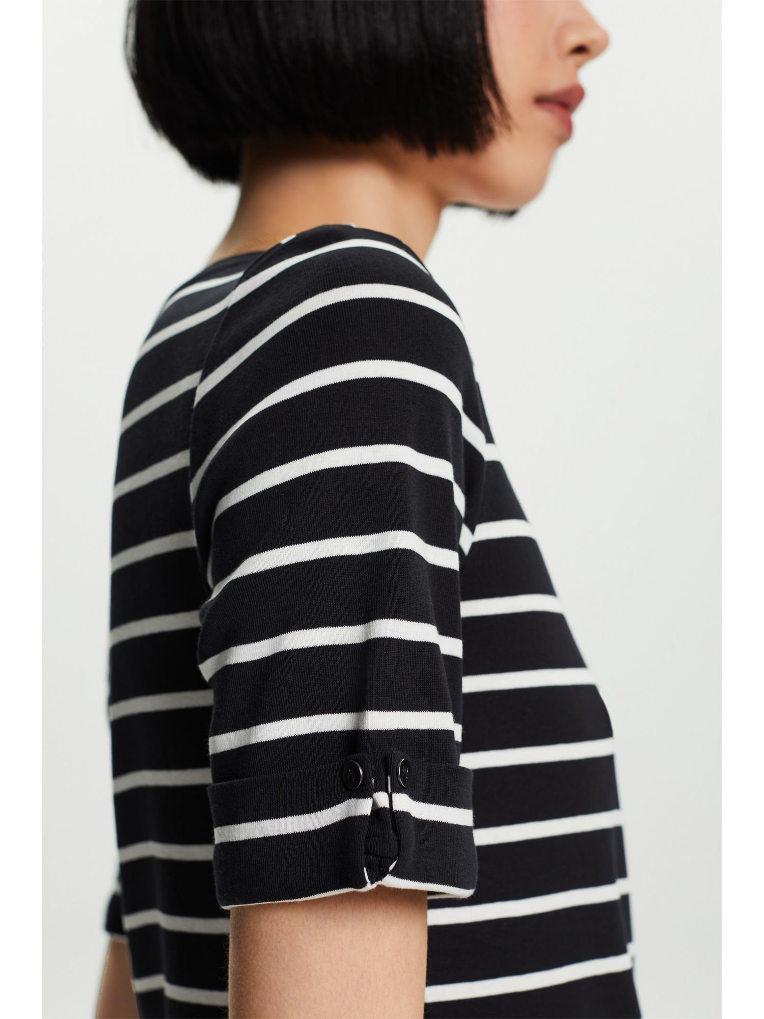 Collection T-Shirt rundem Gestreiftes Ausschnitt mit Esprit (1-tlg) Baumwolltop BLACK
