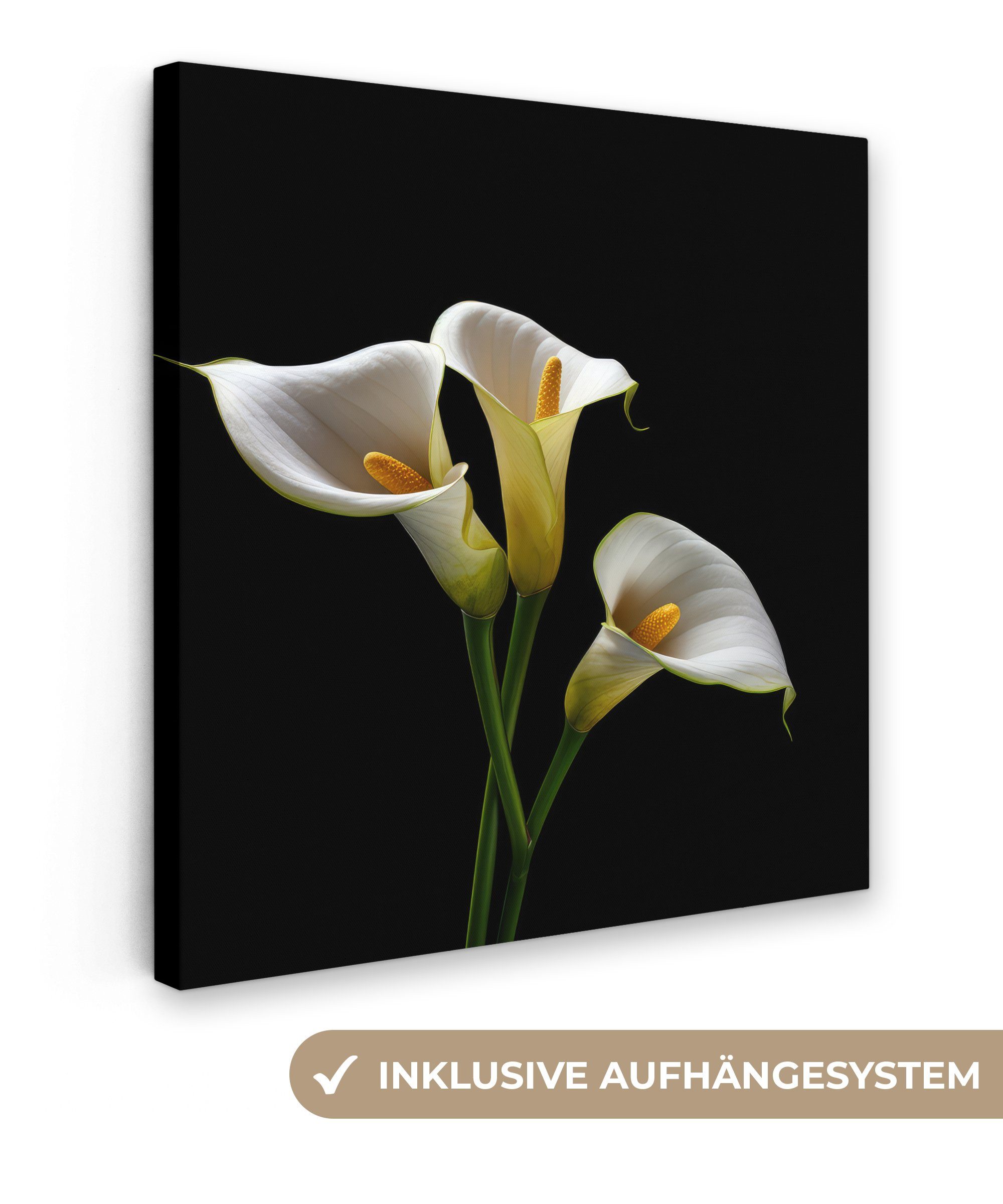 OneMillionCanvasses® Leinwandbild Pflanzen - - Schlafzimmer, Natur cm 20x20 Bilder Weiß - Wohnzimmer Blumen - Leinwand (1 Botanisch, St), für