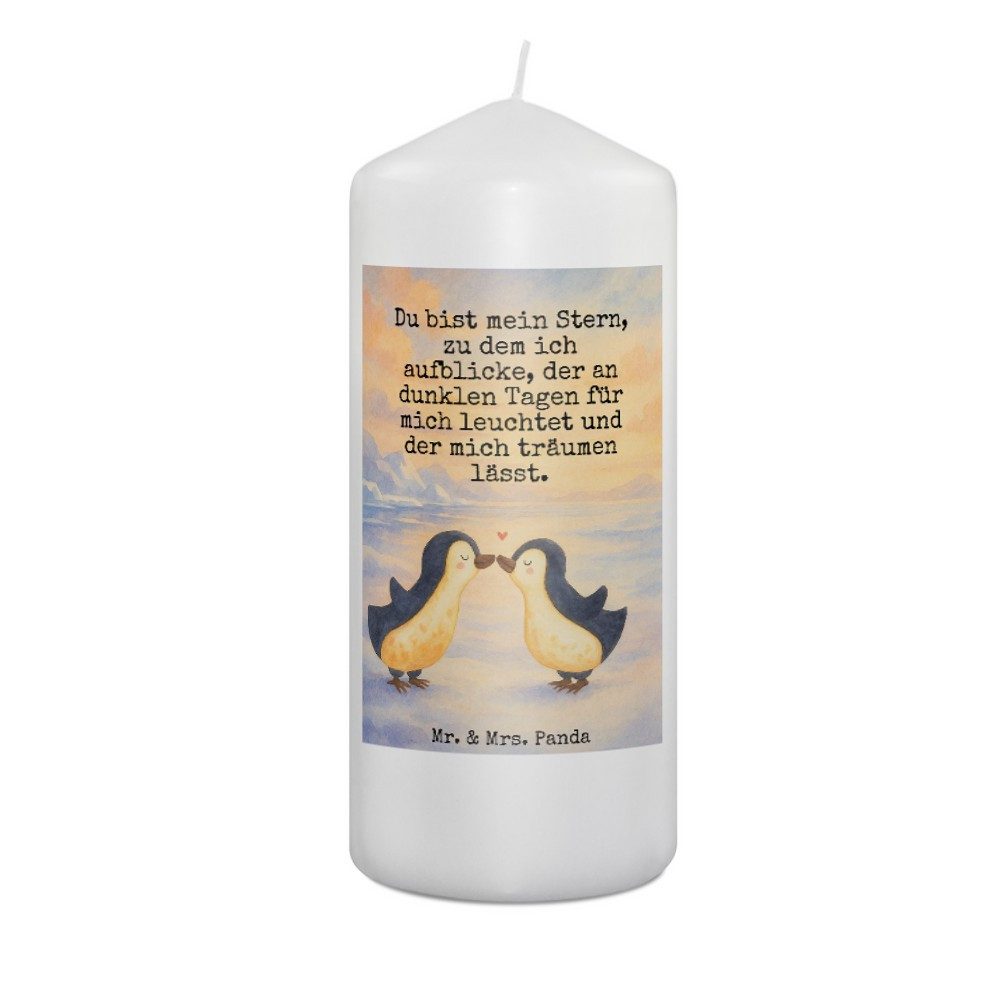 Mr. & Mrs. Panda Formkerze Pinguin Liebe Design, Kerze 19 x 8 cm, Weiß, Freundin, Stumpenkerze, (Packung), Liebe Liebesgeschenk Pinguine