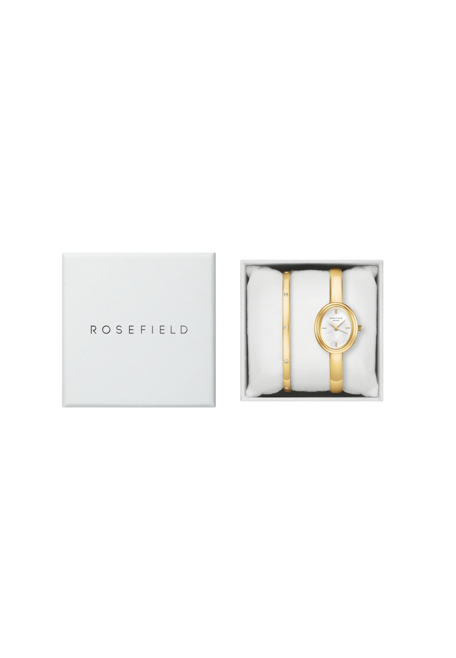 ROSEFIELD Quarzuhr ROSEFIELD Bangle-Uhr + Kristall Bangle Geschenkset für Damen