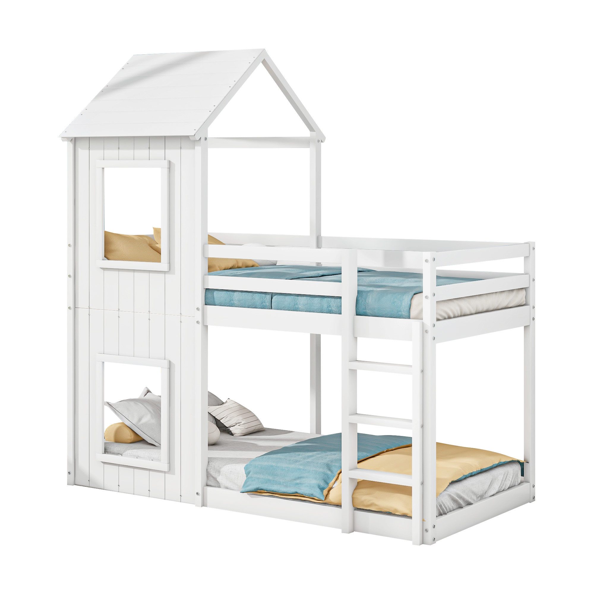 Flieks Etagenbett, Hochbett mit Treppe Hausbett günstig online kaufen