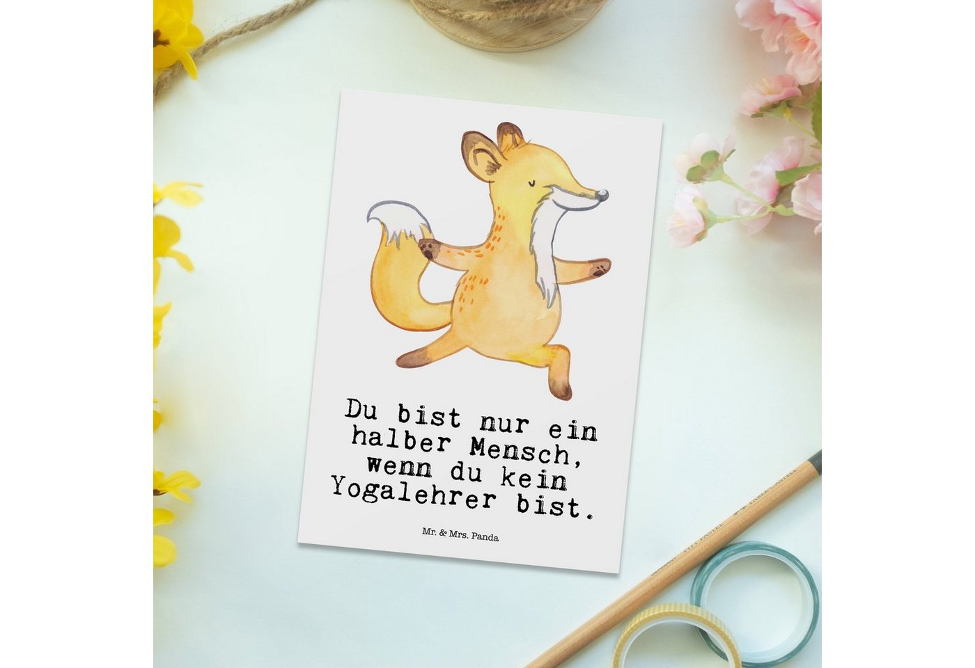 Thumbnail - Mr. & Mrs. Panda Postkarte Yogalehrer Herz - Weiß - Geschenk, Ansichtskarte, Mitarbeiter, Danke, Liebevolles Design