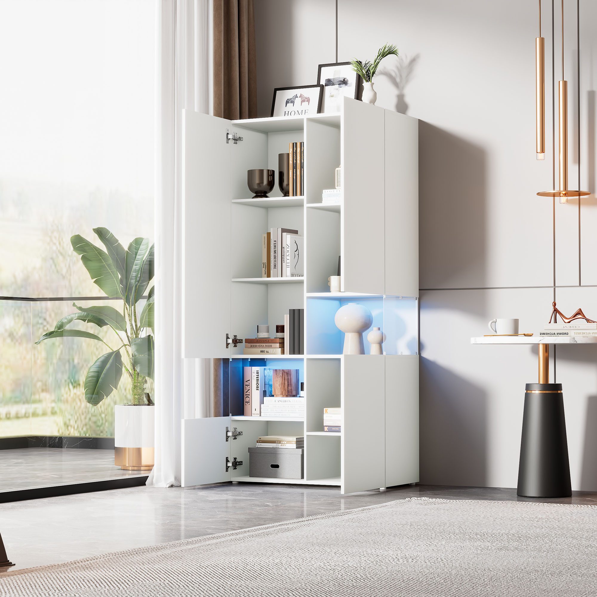 REDOM Bücherregal Moderne Vitrine mit LED-Beleuchtung, günstig online kaufen