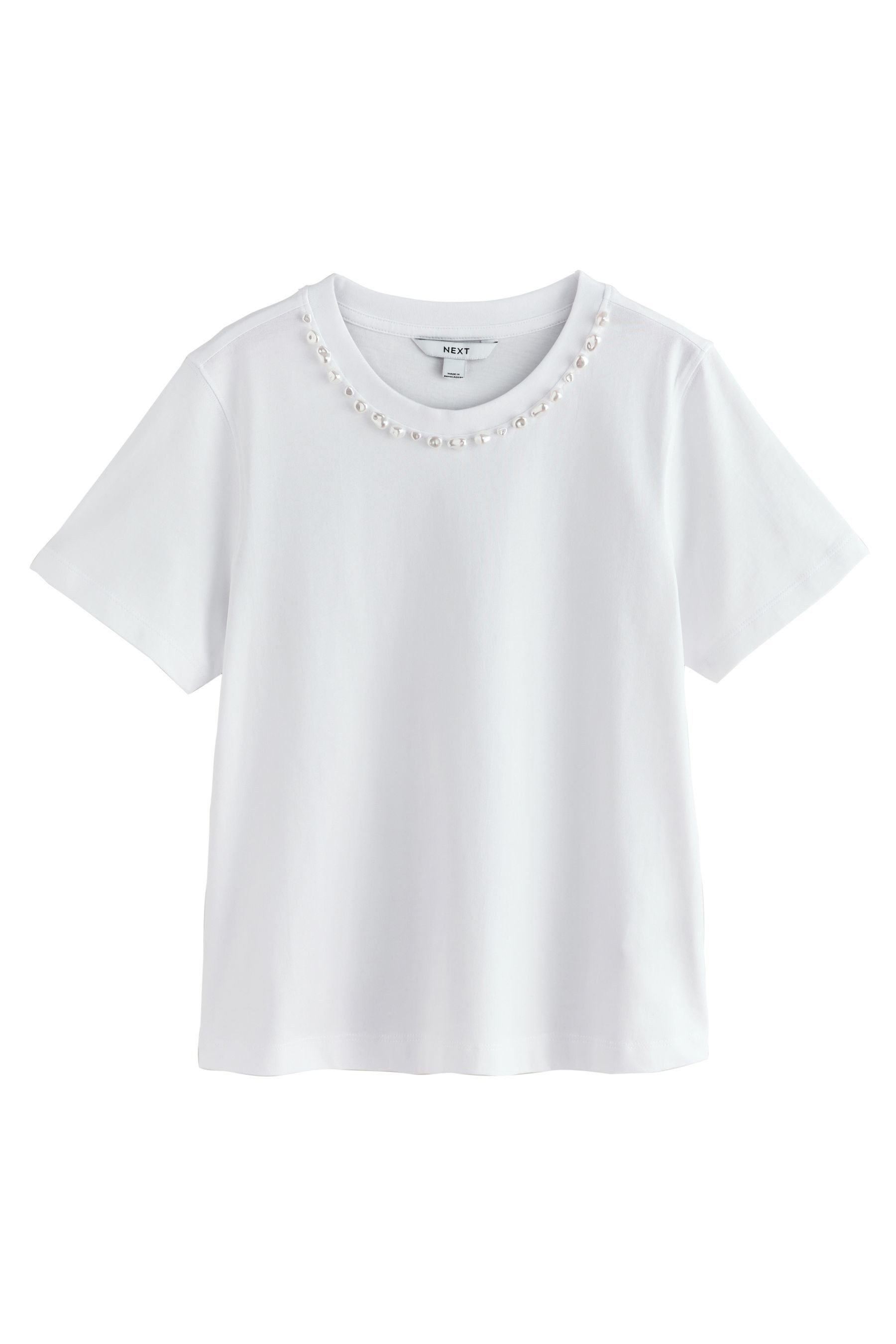 T-Shirt Kurzärmeliges T-Shirt mit Perlenbesatz