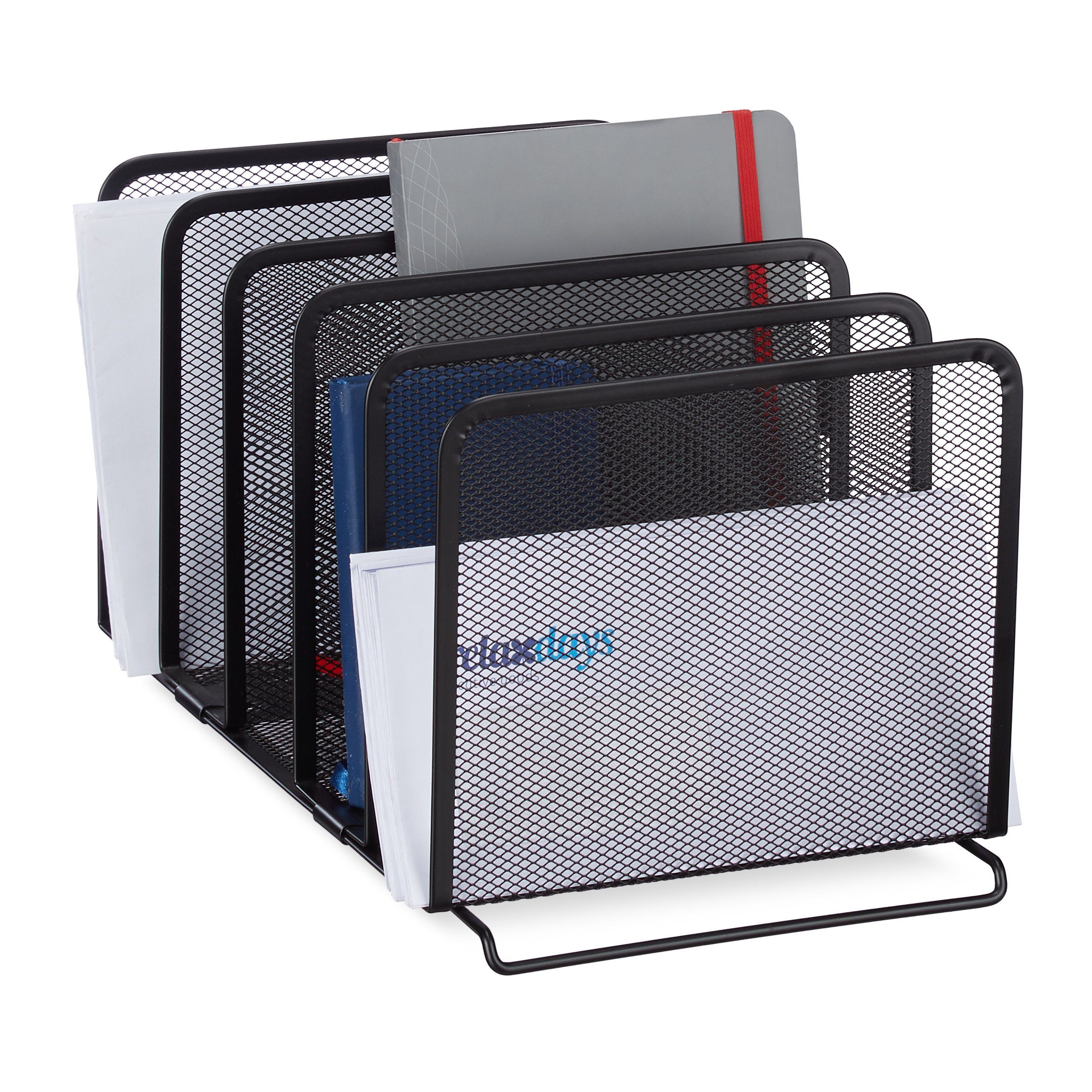 relaxdays Organizer Katalogsammler Metall mit 5 Fächern, Schwarz