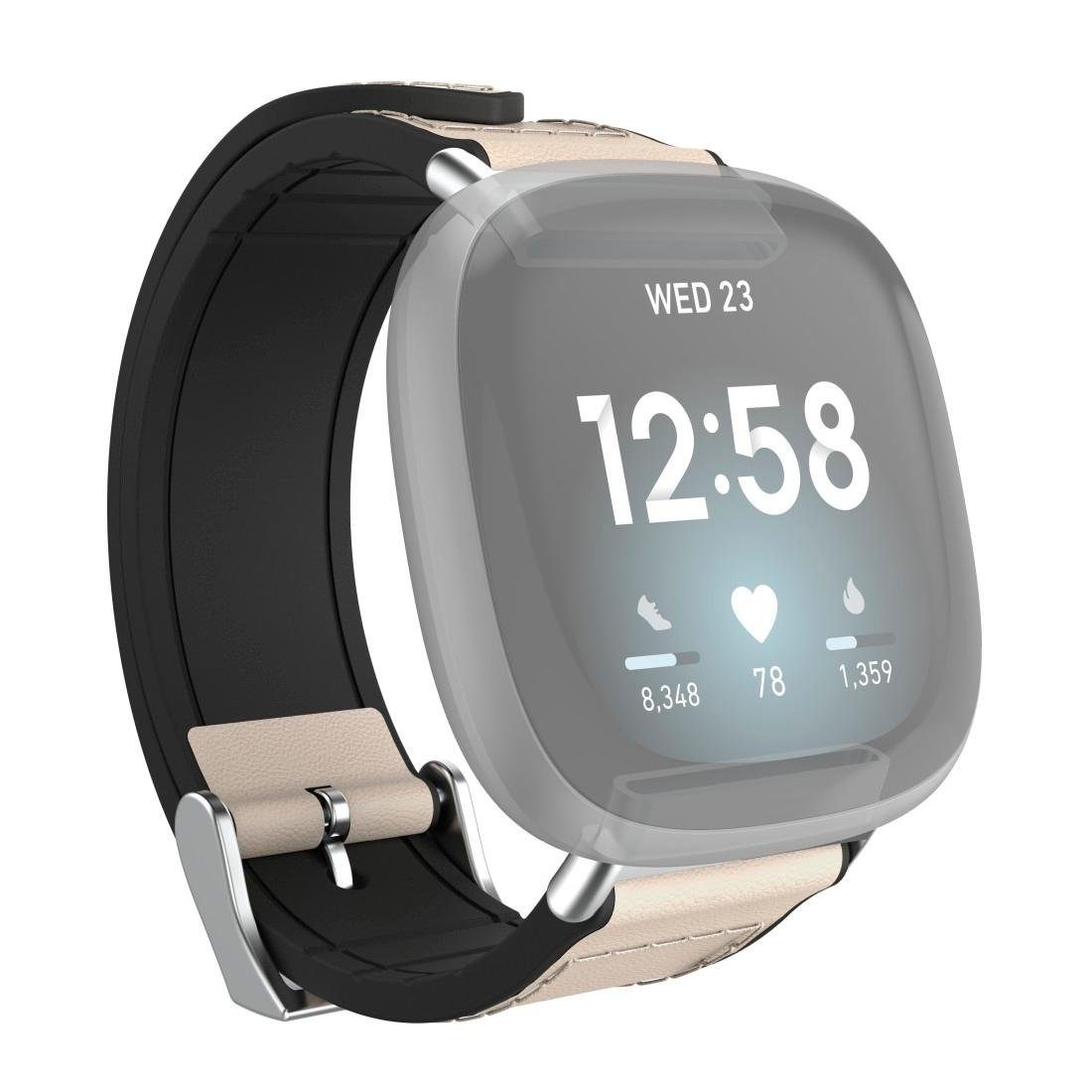 Große Größen Uhrenarmbänder Hama Smartwatch-Armband Ersatzarmband für Fitbit Versa 3, Sense, Leder und Silikon, Smartwatch-Armba