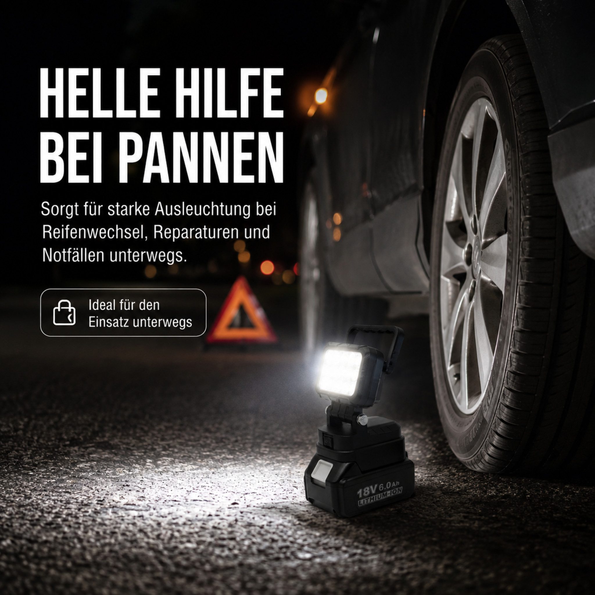 HS.SUPPLY LED Arbeitsleuchte 15 LED Akku-Arbeitsleuchte & Baustrahler schwenkbar, ohne Akku, LED fest integriert, 15 LEDs, Kaltweiß, Tageslichtweiß, 15 LEDs, Schwenkbarer Leuchtenkopf, Kabellos