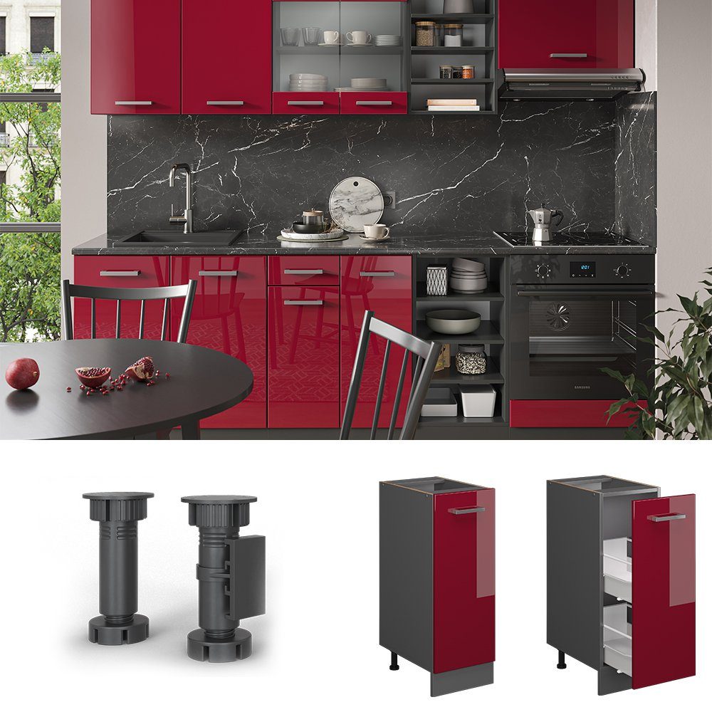 Vicco Apothekerschrank R-Line, Rot Hochglanz/Anthrazit, 30 cm ohne Arbeitsplatte (1-St)