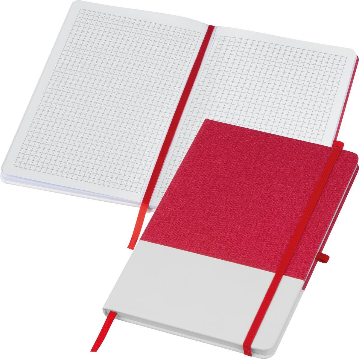 Notizbuch Notizbuch mit PU-Cover / A5 / 160 karierte Seiten / Farbe: weiß-rot