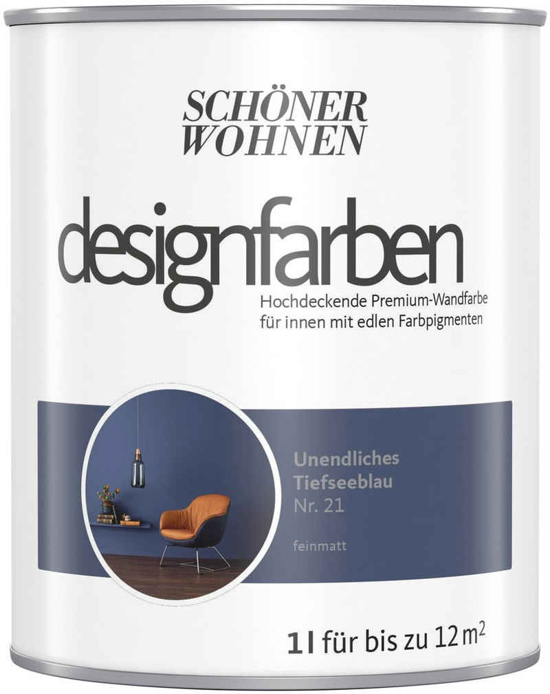 SCHÖNER WOHNEN FARBE Wandfarbe designfarben, hochdeckende Premium-Wandfarbe, Farbwelt Blau