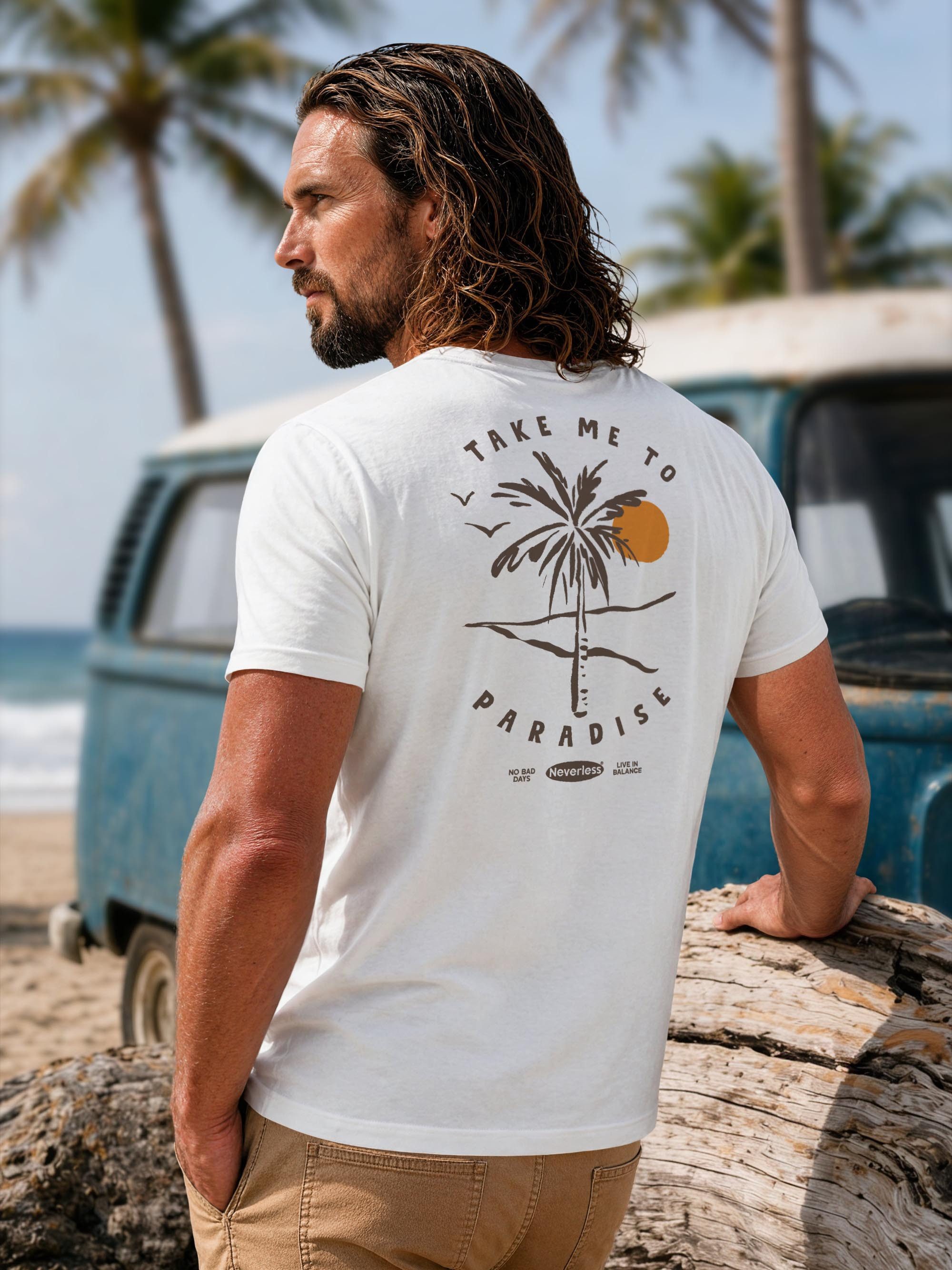 Neverless Print-Shirt Herren T-Shirt Backprint Palmen Aufdruck Sommer Grafikshirt Urlaub mit Print