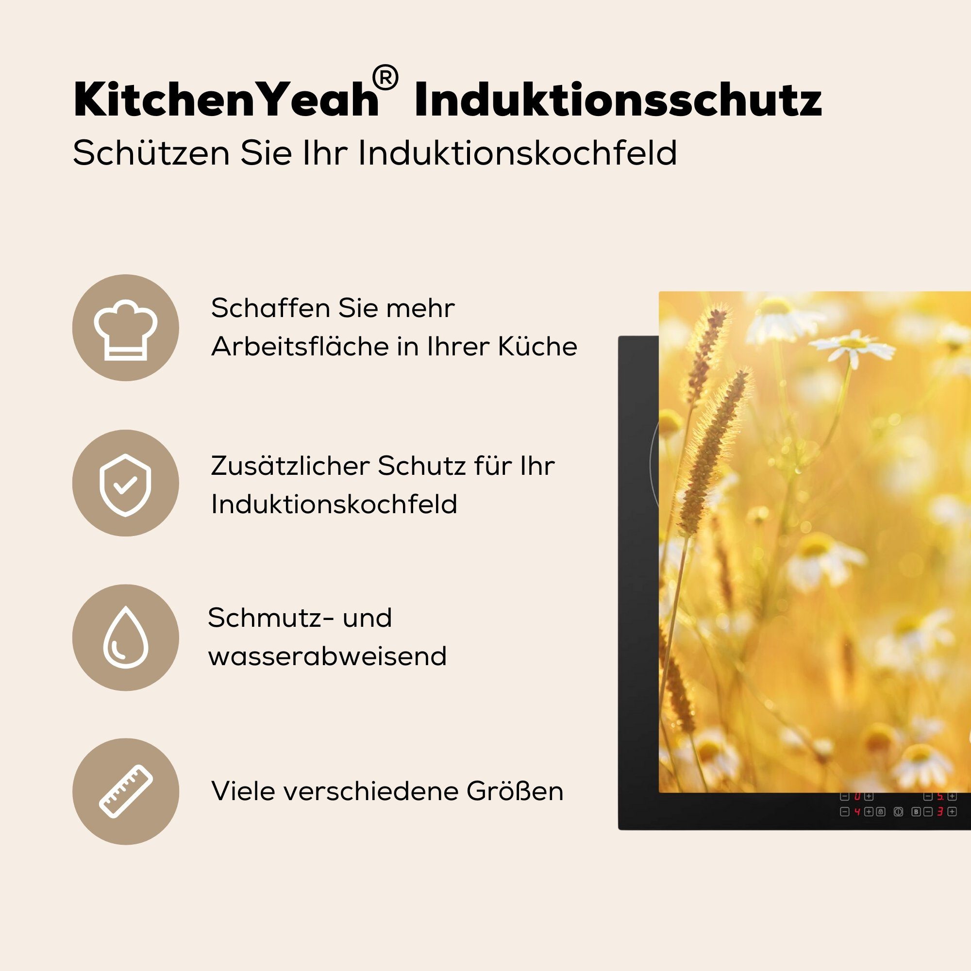 Ceranfeldabdeckung, für küche cm, Blumen MuchoWow Gänseblümchen, Arbeitsplatte - Vinyl, - (1 Herdblende-/Abdeckplatte - 81x52 Kohlmeise tlg), Vogel