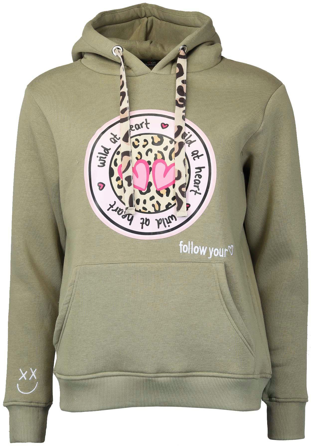 Zwillingsherz Hoodie Kapuze, Langarm, Kängurutasche, Leo-Details, modisch – Bild 2 von 5