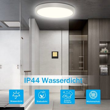 ZMH LED Deckenleuchte Rund Flach 24W Modern für Wohnzimmer, LED fest integriert, neutralweiß, Leicht zu reinigen, wasserdicht, weiß