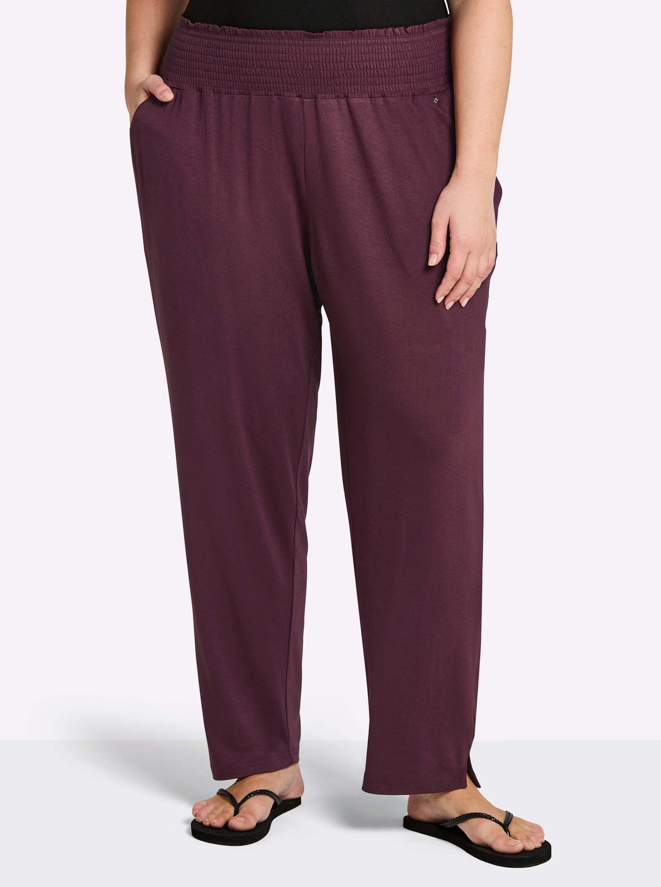 Sheego Jerseyhose Schlupfhose mit breitem Smokbund und Blumendruck