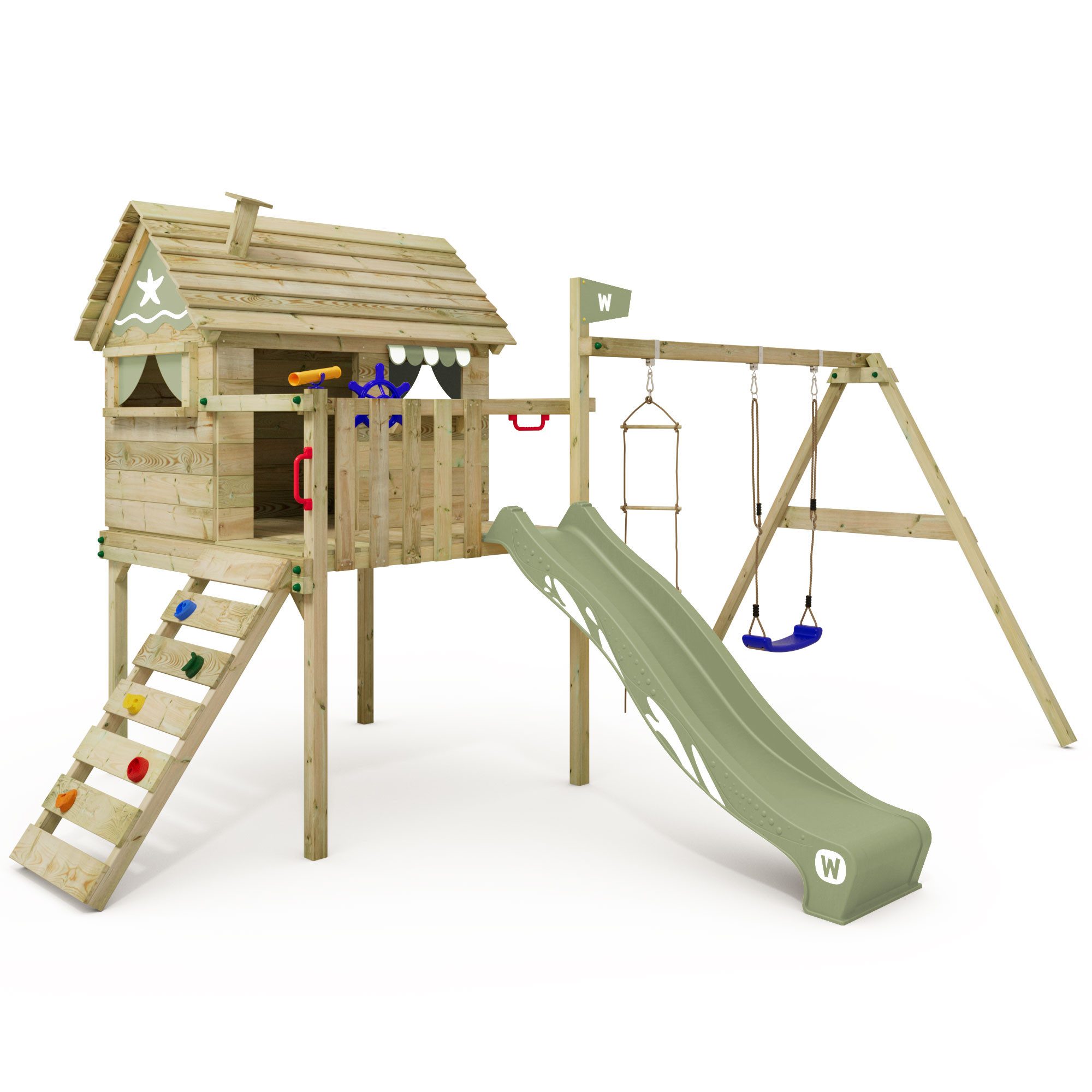 Wickey Spielturm Smart Travel – Abenteuer-Stelzenhaus für kreative Gartenabenteuer, Robustes Holz-Spielhaus mit Rutsche – 10 Jahre Garantie*