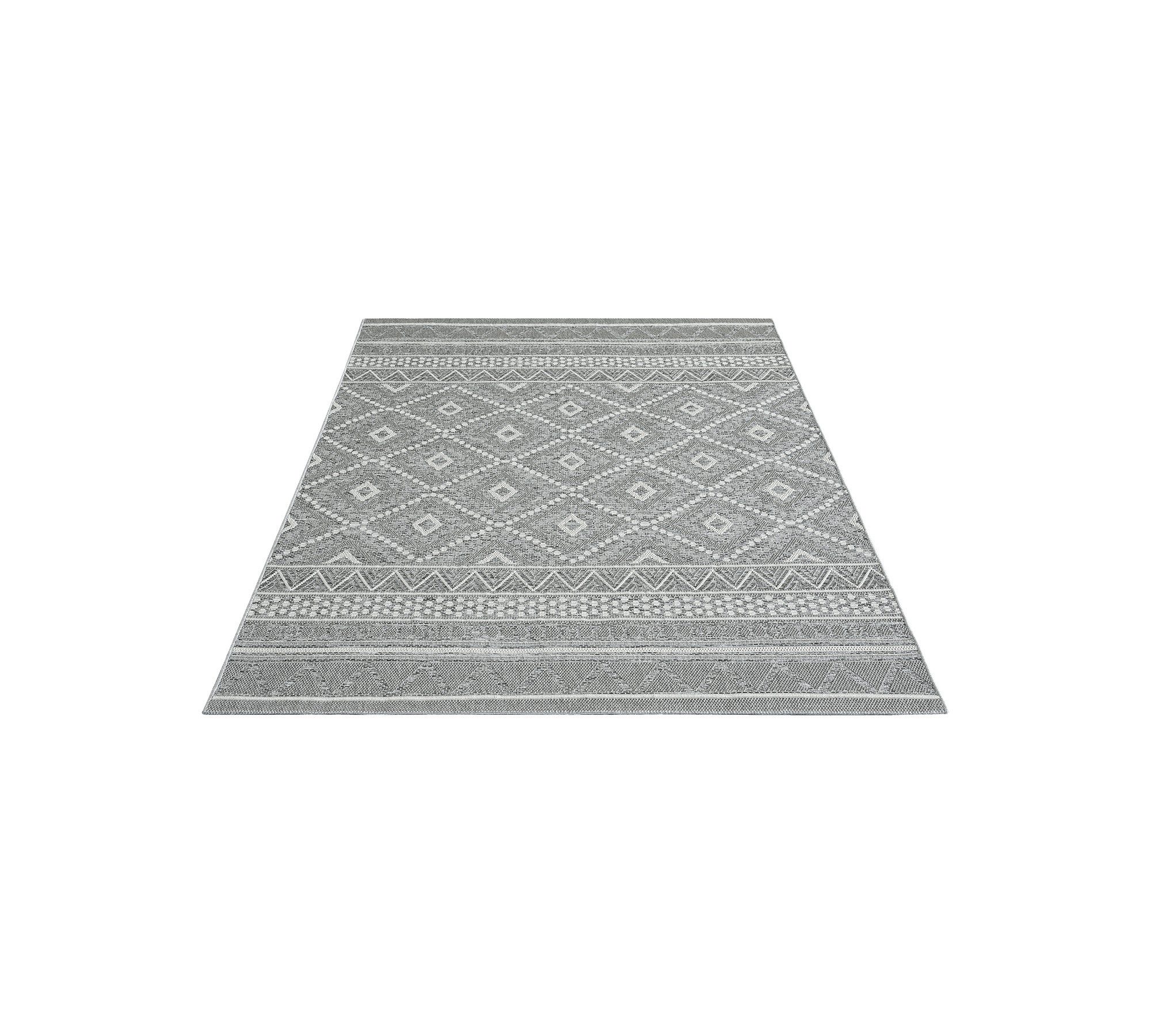 Floornovo Outdoorteppich In- & Outdoor Teppich Grau versch. Größen - rechteckig für die Terrass, rechteckig, Terrassenteppich