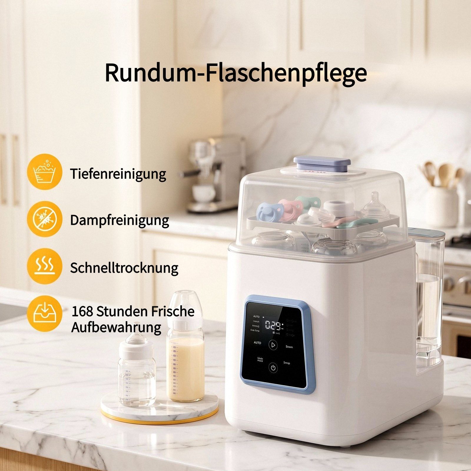 FOHERE Dampfsterilisator All-in-One Flaschenreiniger, Sterilisator und Trockner, 29 Sprühdüsen, 1-tlg.