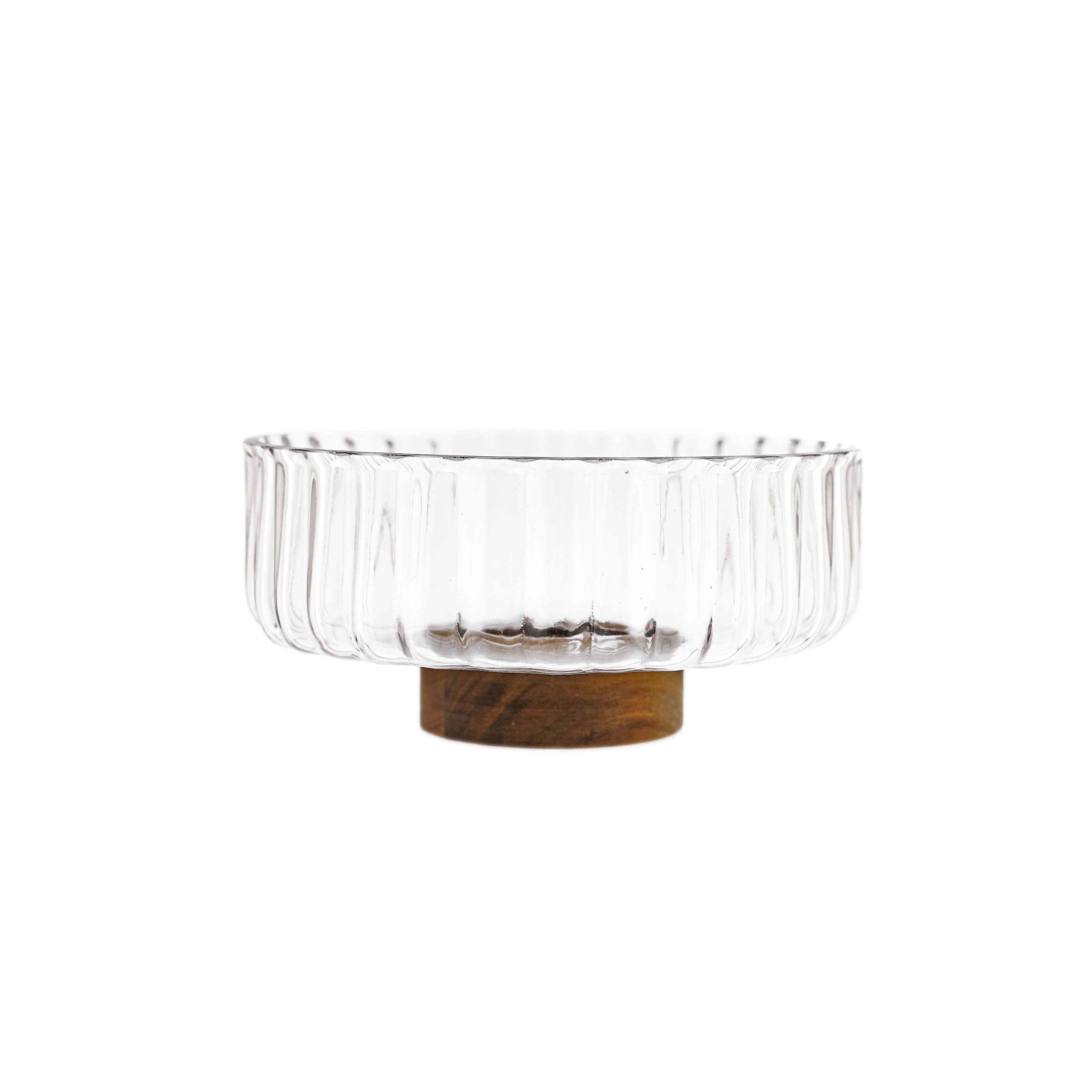 Almina Schale Luana Bowl Medio Glasschale mit Akazienholz - 21 x 9,5 cm, Glas, Holz, (Set, 1-tlg), Servier- & Dekoschale