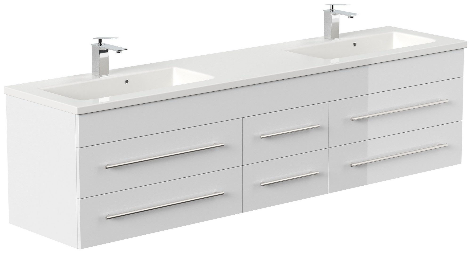 Posseik Badmöbel-Set Badmöbel Waschplatz "Geant 200 cm" weiß Hochglanz
