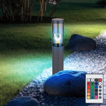 Globo LED Außen-Stehlampe, Leuchtmittel inklusive, Warmweiß, Farbwechsel, RGB LED Sockelleuchte Außenlampe Fernbedienung Edelstahl anthrazit