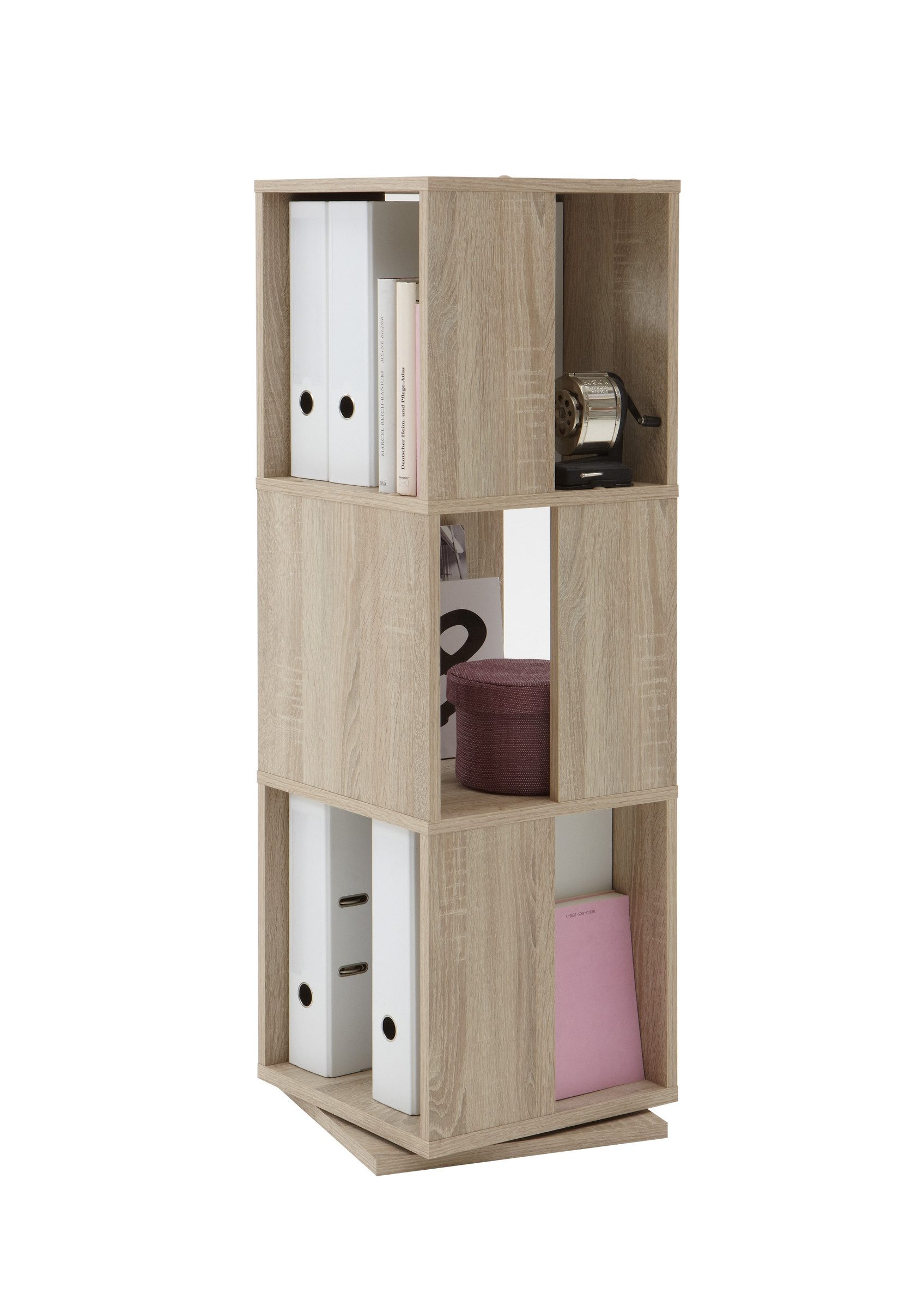 PREISBRECHER Drehregal TOWER, in Eiche Dekor - 34x108x34cm (BxHxT)