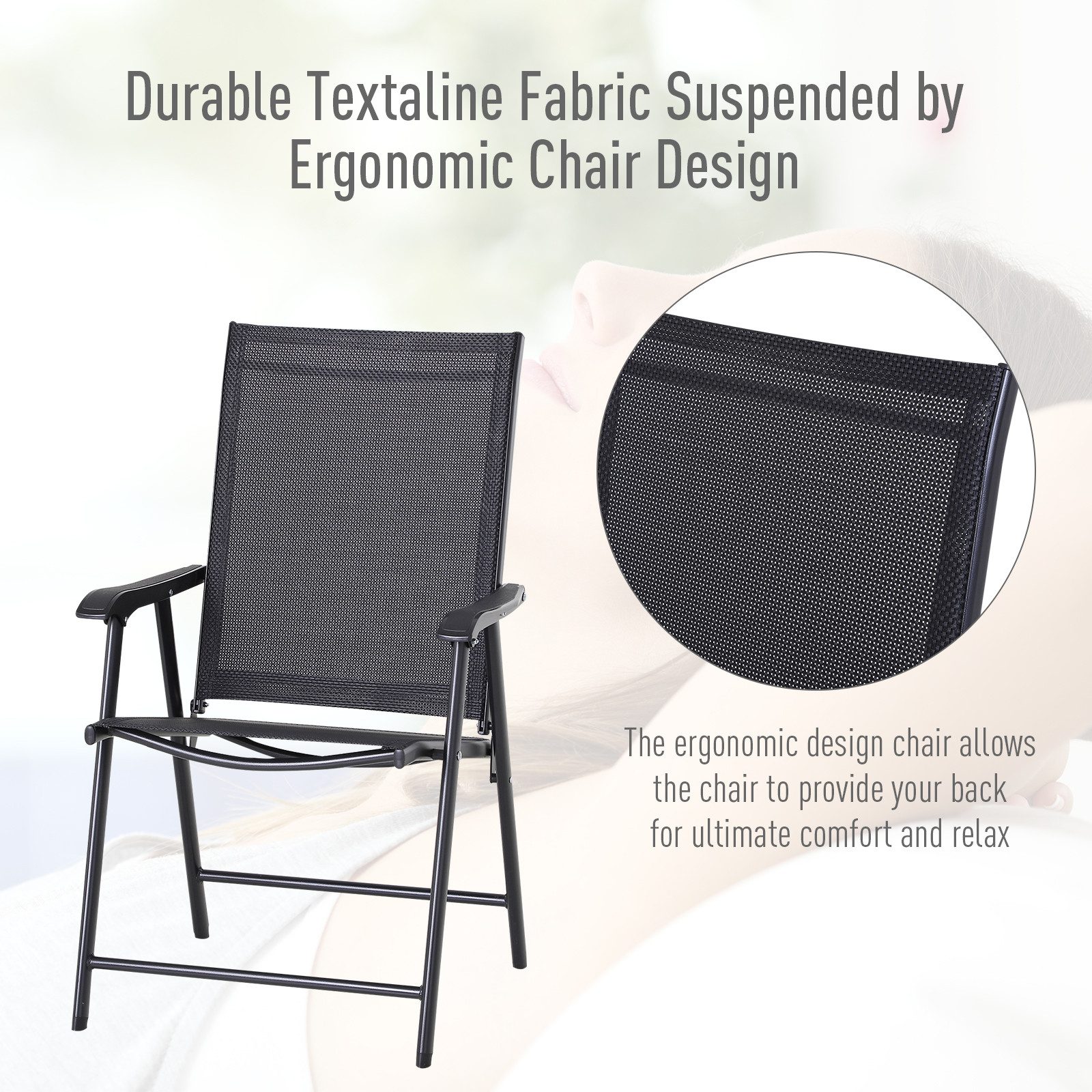 CHICFURN Campingstuhl Klappstühle 2er Set mit Armlehnen für Angeln, Garten und Freizeit (Packung, 2 St), Maße 58 x 64 x 94 cm, aus Metall, Farbe Schwarz
