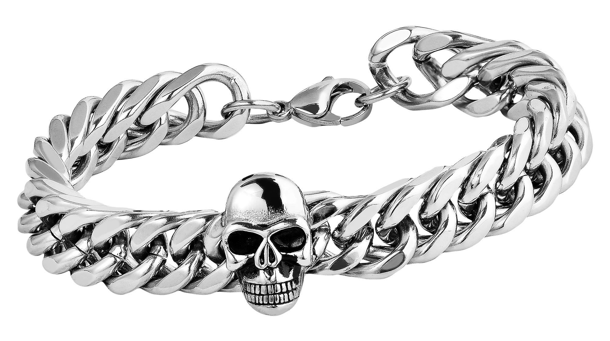 Adelia´s Armband Armband – Panzerarmband Totenkopf aus Edelstahl 24 cm, Zum Verschenken – ideal zum Muttertag
