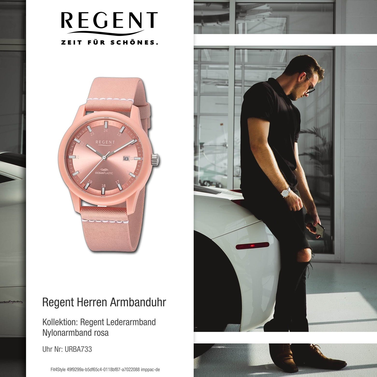 Regent Herren Quarzuhr (ca. Herren extra Nylonarmband Armbanduhr rund, Regent Analog, Armbanduhr groß 40mm),