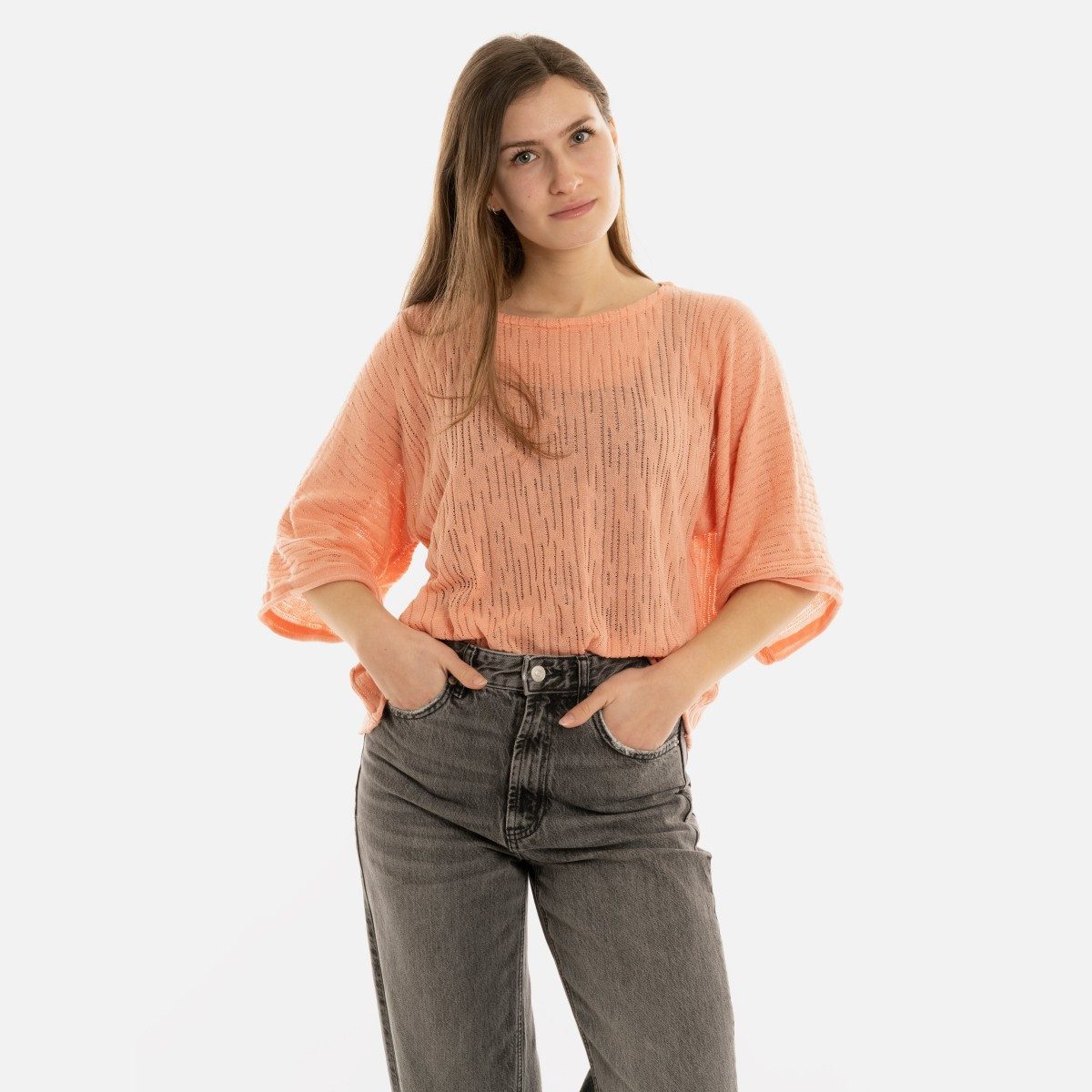 Knit Factory Strickpullover Jose Strickpullover Apricot 36/42 Gestreift (Set, 1-tlg., Spar-Set) damen pullover strickpullover lang oversize sale Strick Winter herbst