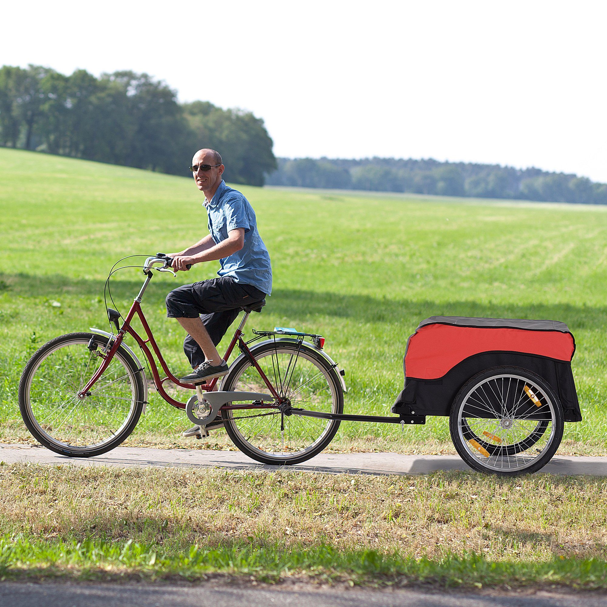 HOMCOM Fahrradlastenanhänger Lasten-Fahrradanhänger, Rot+Schwarz 130 x 77 x 65 cm