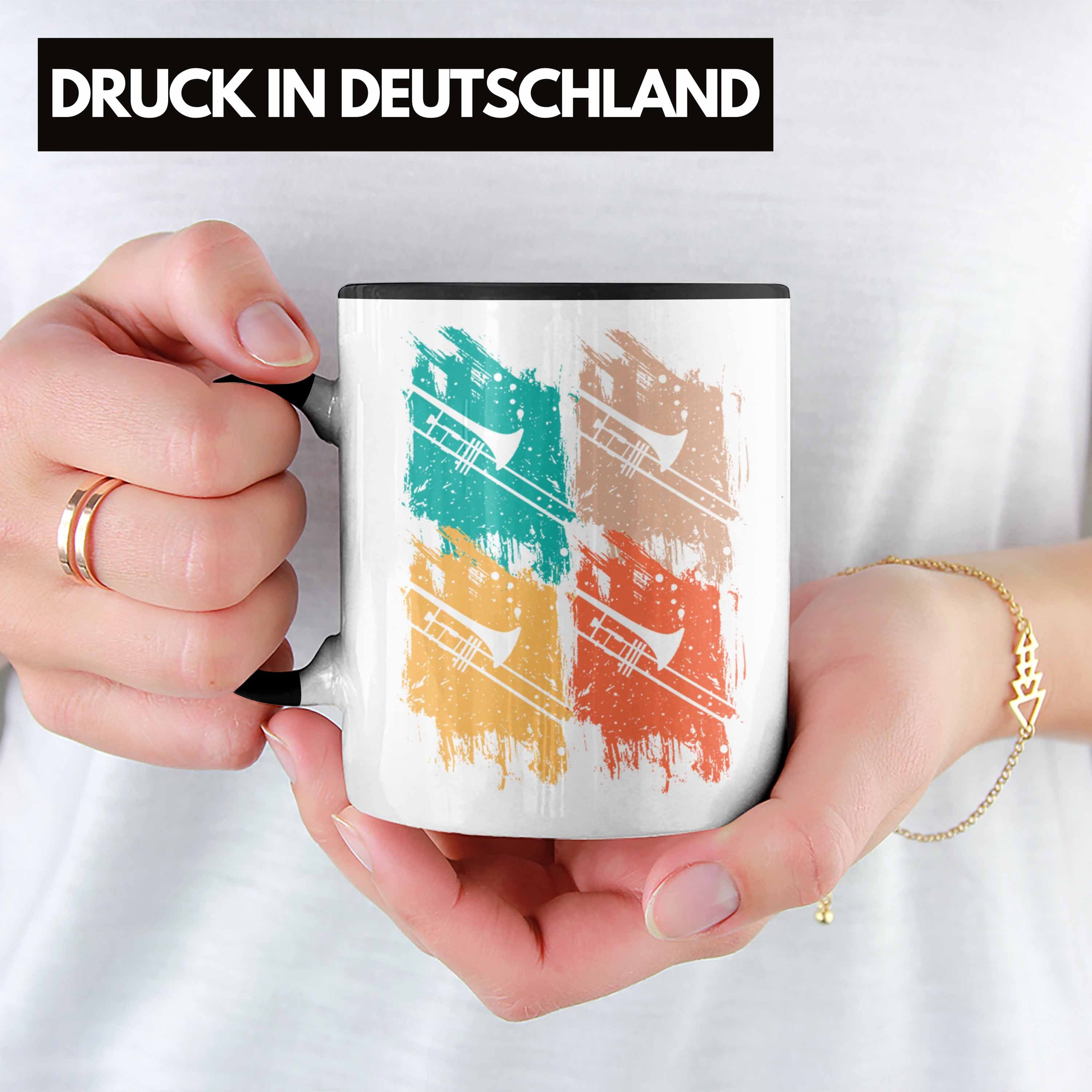 Schwarz Retro Trendation Posaunist Posaune Tasse Kaffeebecher Geschenk Grafik Geschenkid Tasse