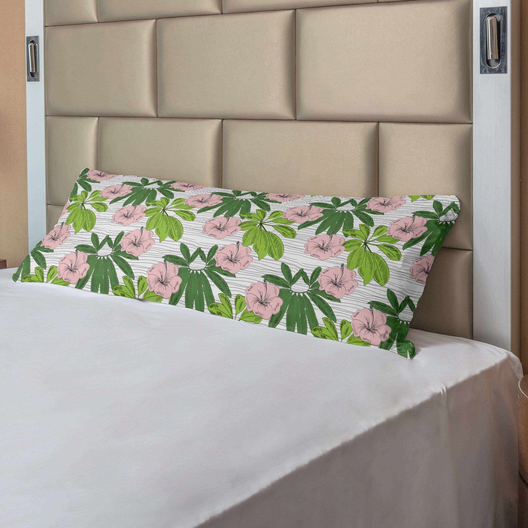 Langer Hibiscus Seitenschläferkissenbezug Abakuhaus, gezeichnet Deko-Akzent Kissenbezug, Hand Flora Tropisch