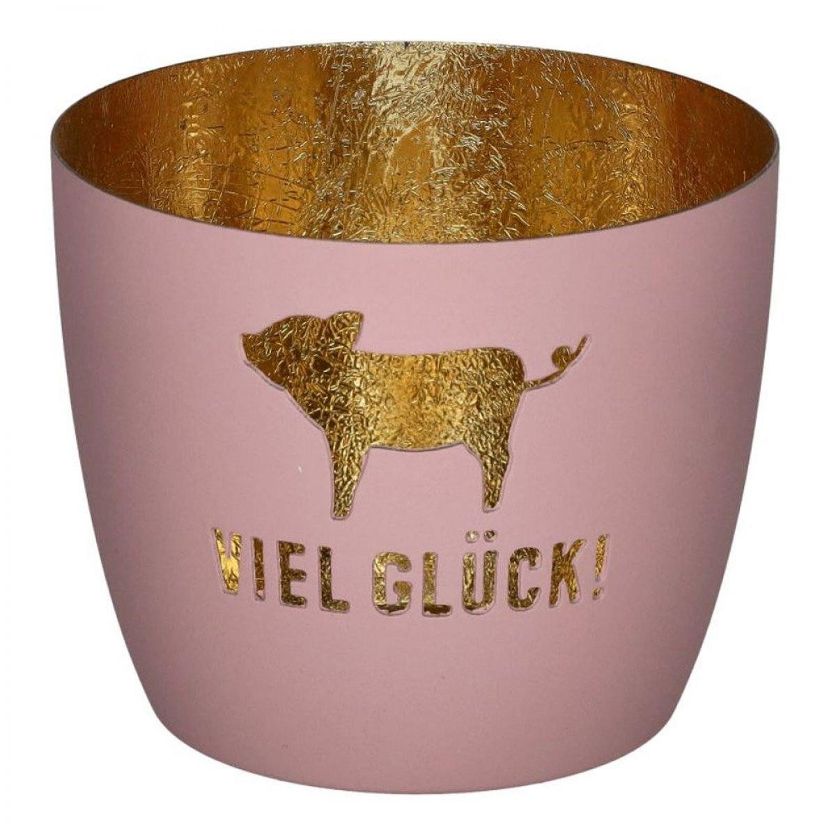 Giftcompany Kerzenhalter Windlicht Madras Glücksschwein Viel Glück Rosa Gold