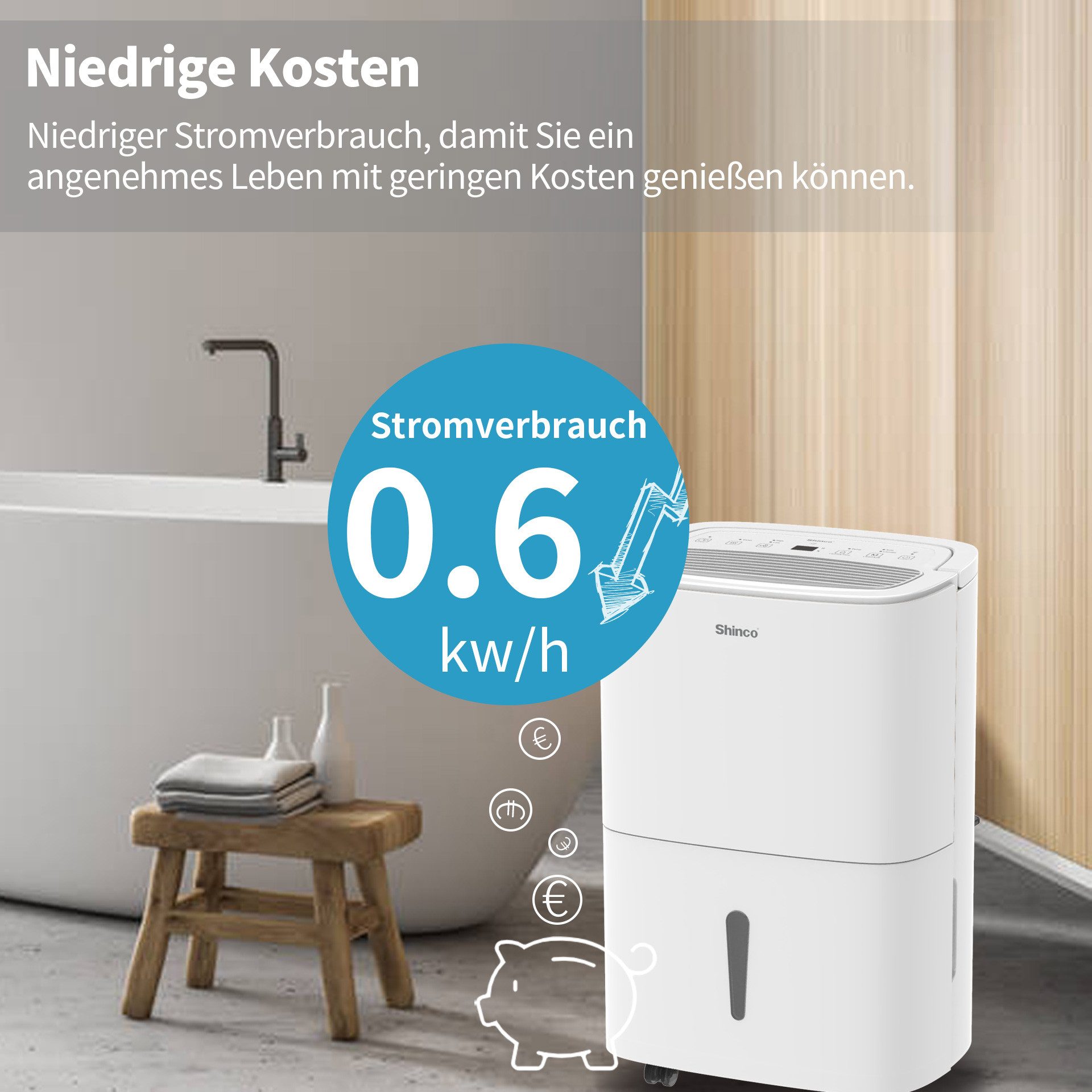 Shinco Luftentfeuchter Luftentfeuchter Elektrisch 30L, Entfeuchter für 105m³, Wifi, für 105 m³ Räume, Entfeuchtung 30 l/Tag, 30L elektrischer Luftentfeuchter, für 105m³, wifi, leise