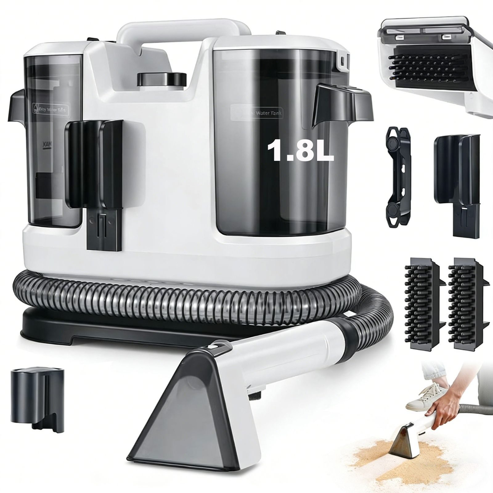 AKKEE Teppichreinigungsgerät Polsterreiniger Gerät, Tragbarer Teppichreiniger Waschsauger, 450 W, 1.8L