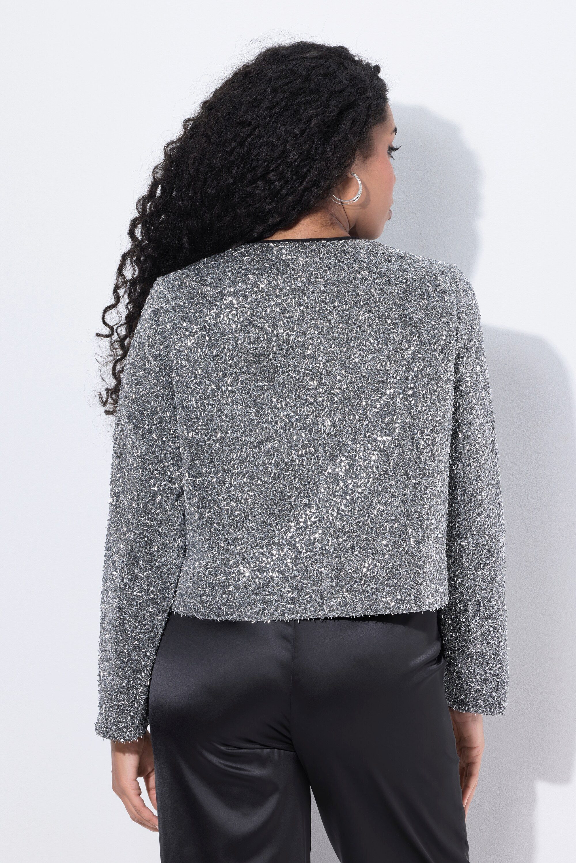 Ulla Popken Kurzjacke Bouclé-Jacke Glitter Boxy Rundhals Langarm