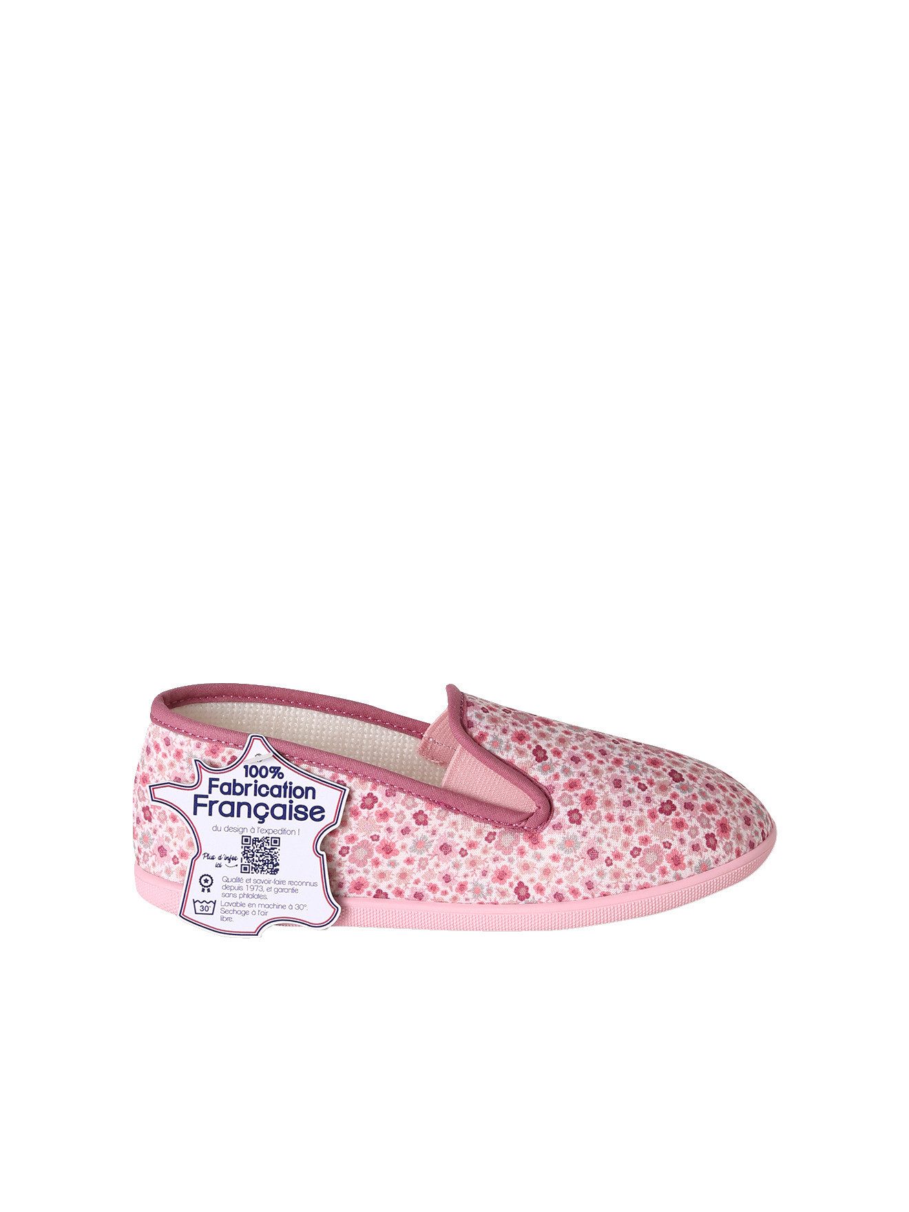 vertbaudet Hausschuhe Mädchen mit Blumenprint, Made in France Ballerina mit Blumenprint