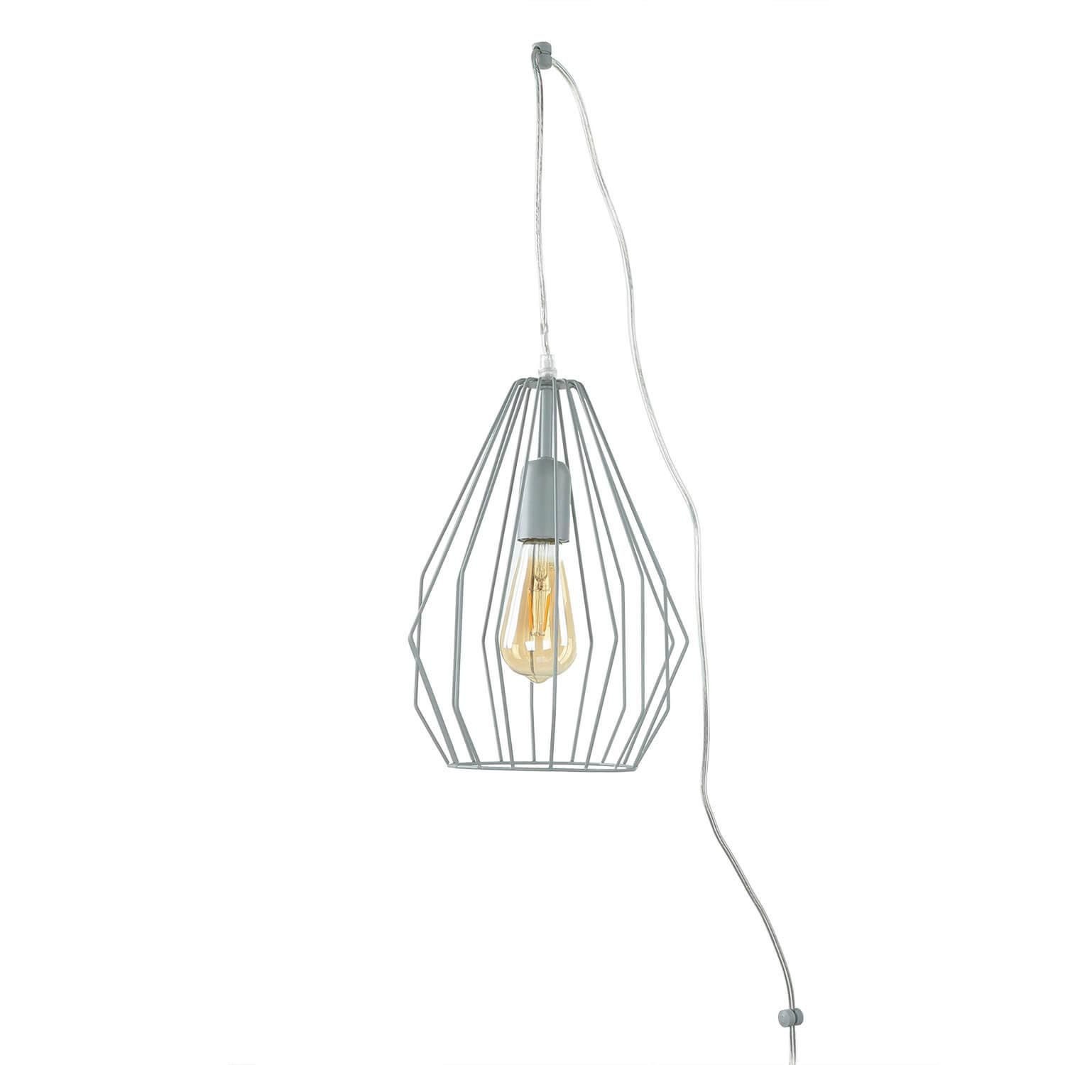 Licht-Erlebnisse Pendelleuchte BRICK, ohne Leuchtmittel, Pendelleuchte mit Stecker Schalter Grau Metallschirm Lampe