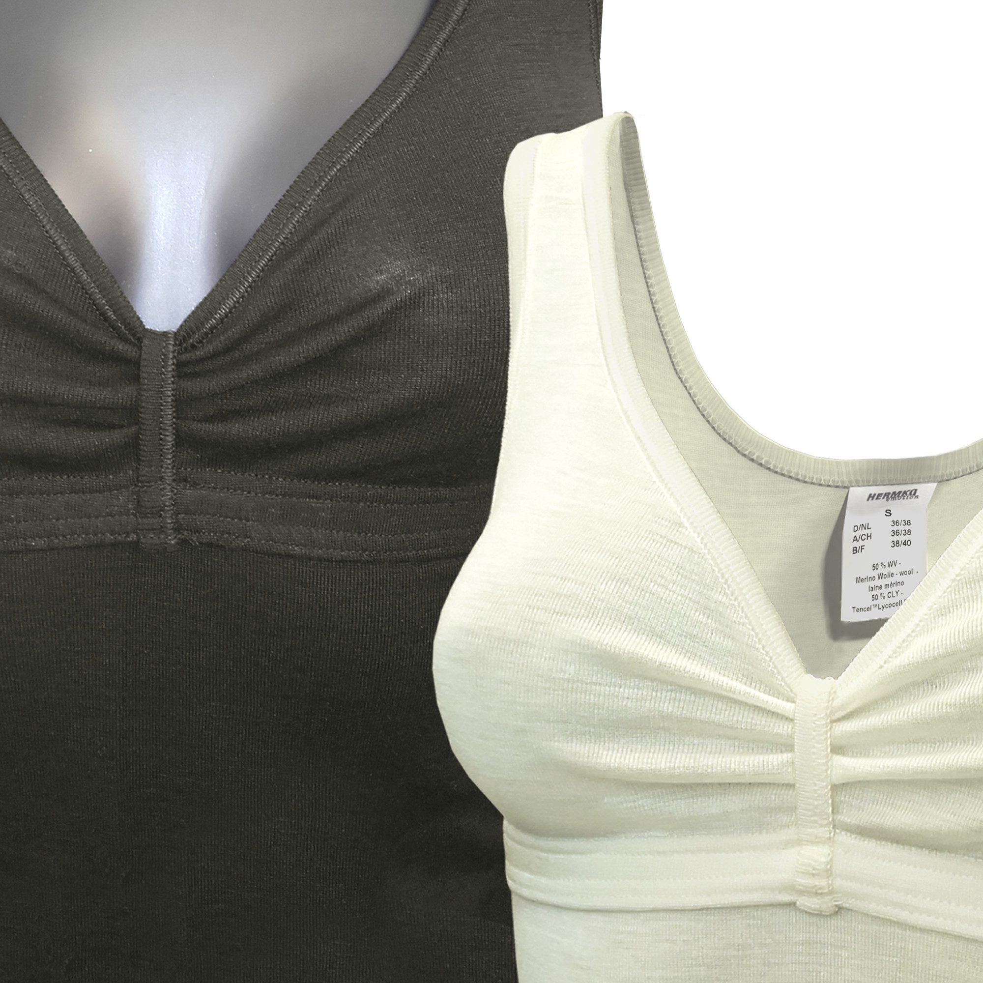 HERMKO Unterhemd 4058080 Merinowolle/Tencel BH-Hemd mit V-Ausschnitt angenehm weich