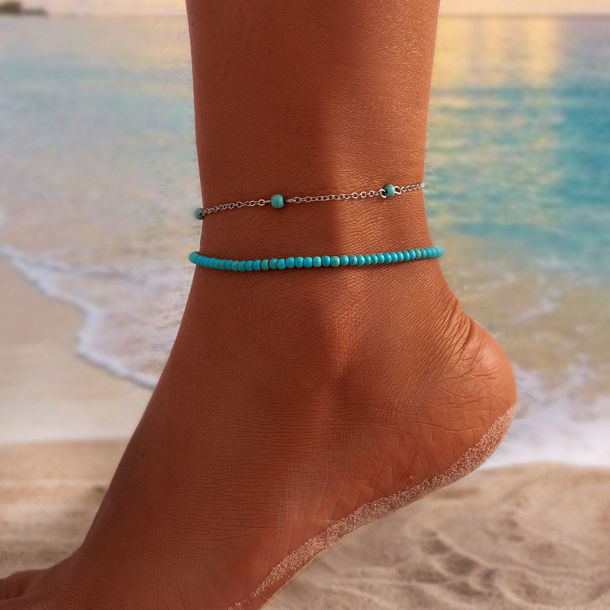 Fußkette Perlen-Fußkettchen für Damen, Boho-Strand-Fußkette
