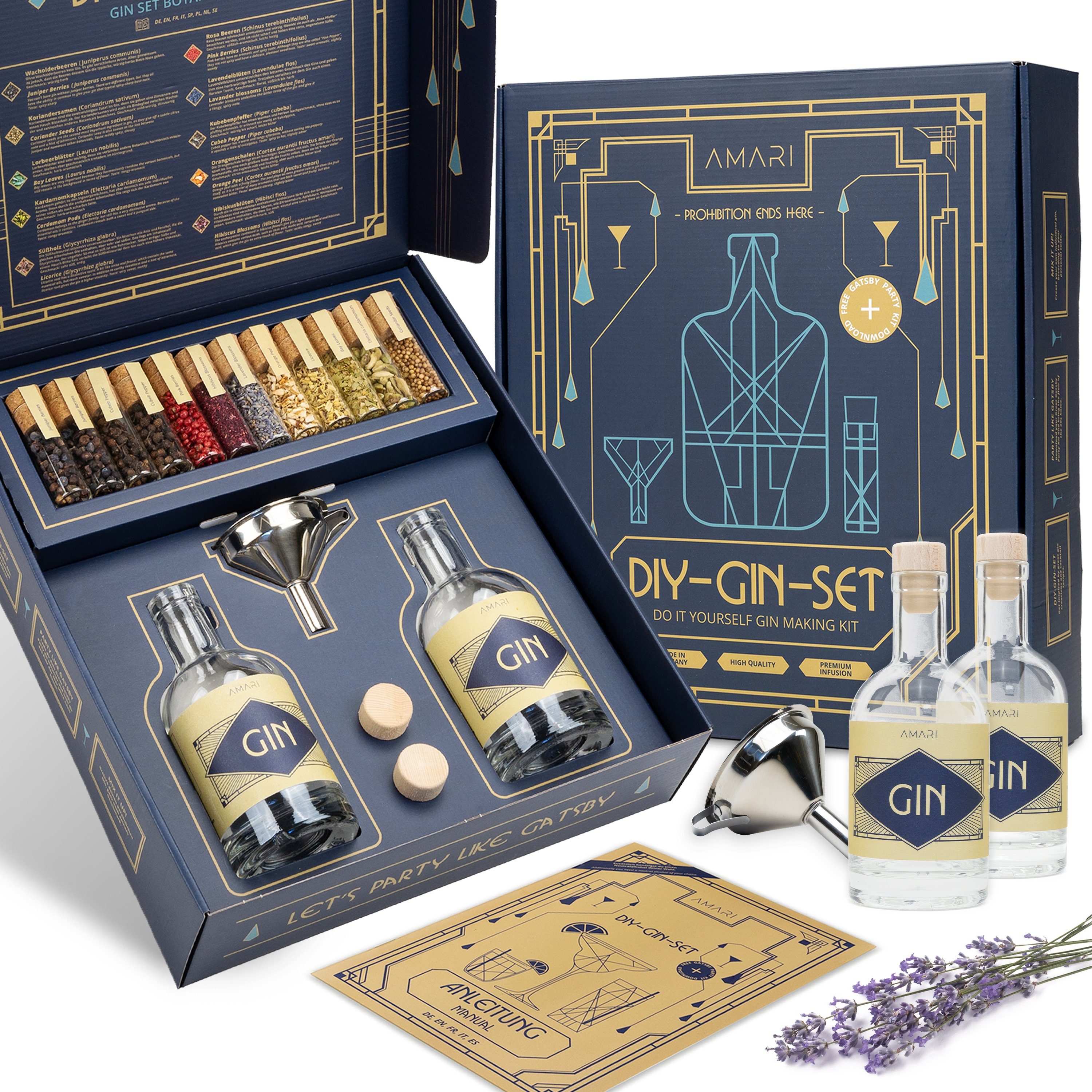 Geschenkbox AMARI® DIY Gin Set - zum Selber machen, Geschenkset inkl. Botanicals