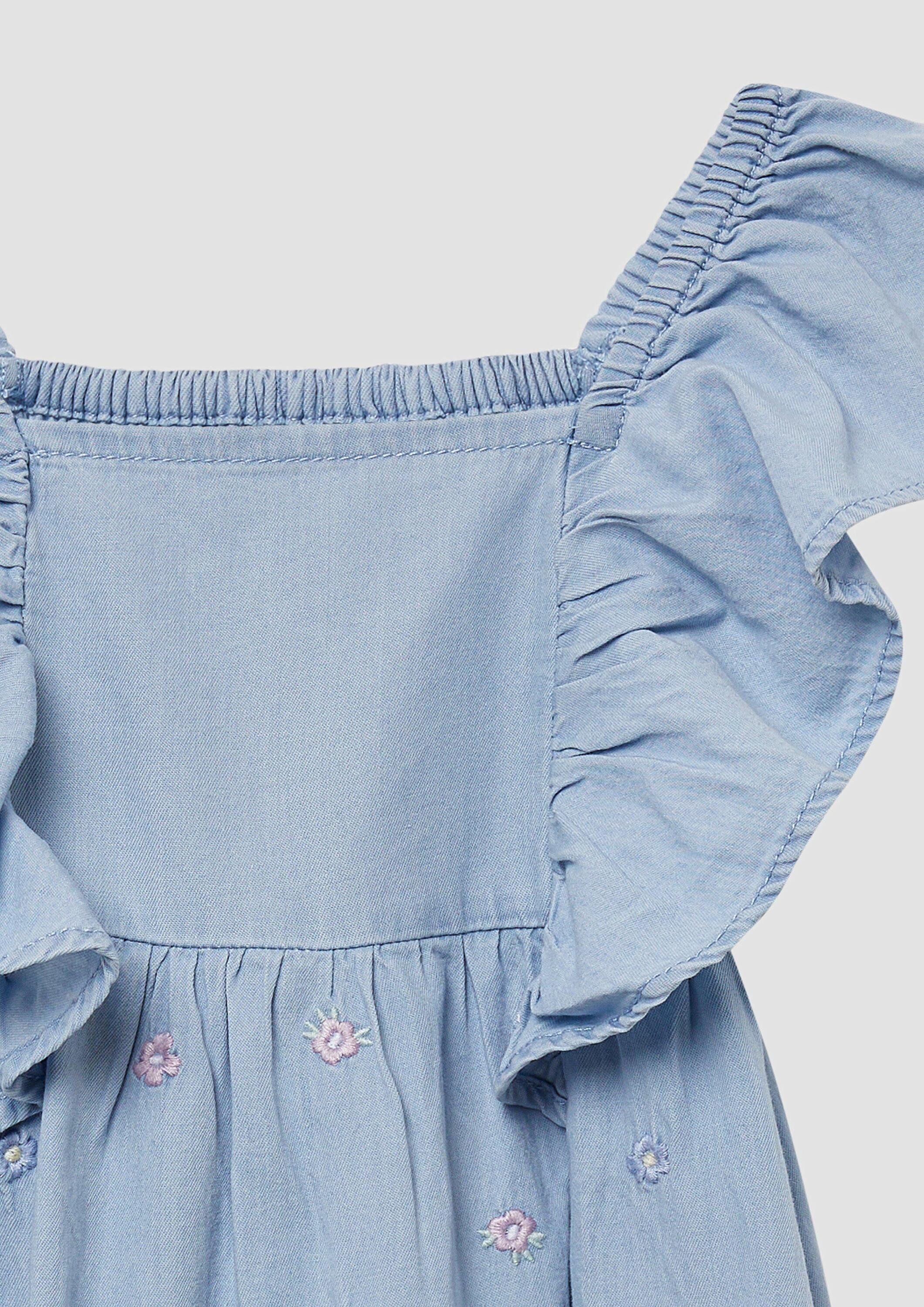 s.Oliver Minikleid Kleid Kurzes Denim-Kleid mit Smok-Detail und All-over-Stickerei