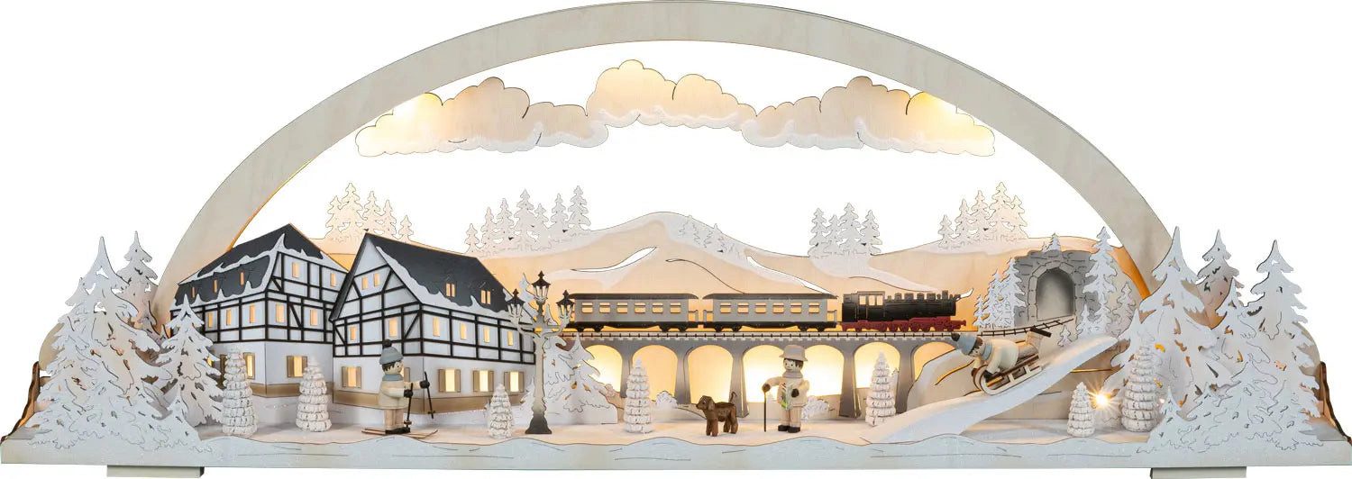 LED Schwibbogen Diorama-Leuchte Winterland Erzgebirge beschneit