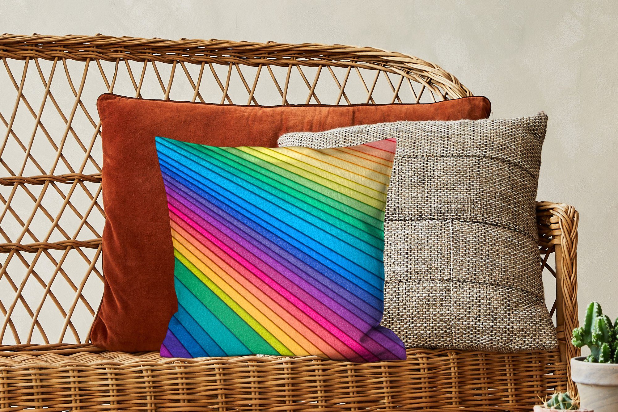MuchoWow Dekokissen Regenbogenfarbenes Wohzimmer, für Schlafzimmer, Deko, Zierkissen Füllung Papier, mit Sofakissen